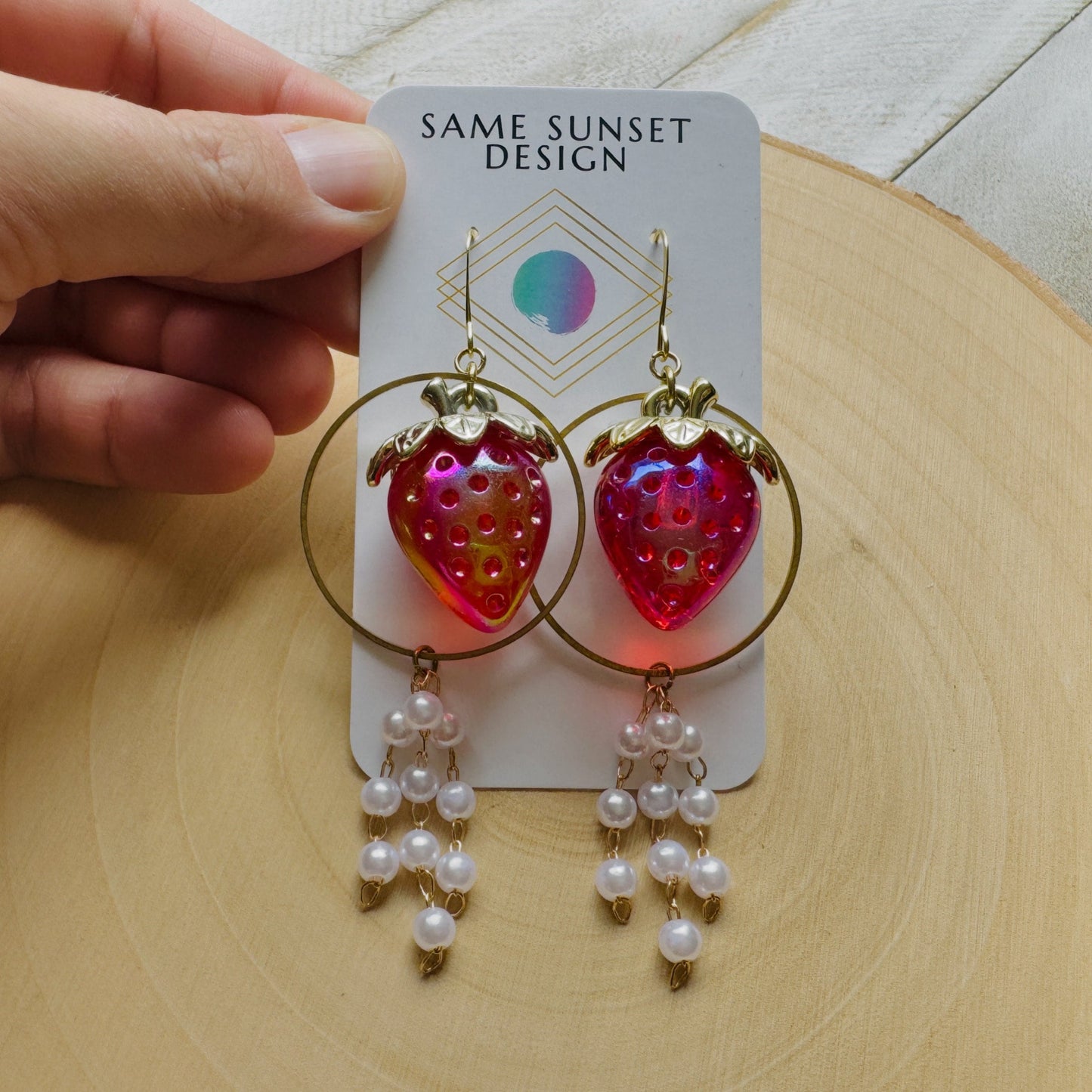 Strawberry Earrings Dangle, Pearl Earrings, Cottagecore Earrings, Witchy Gifts, Kawaii Earrings, Whimsical Earrings, Nerdy Gifts for Women
