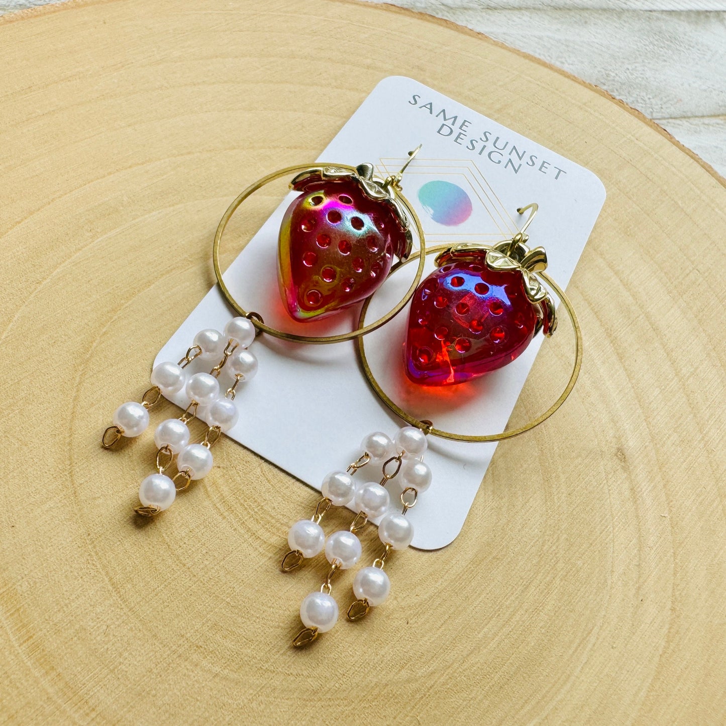 Strawberry Earrings Dangle, Pearl Earrings, Cottagecore Earrings, Witchy Gifts, Kawaii Earrings, Whimsical Earrings, Nerdy Gifts for Women