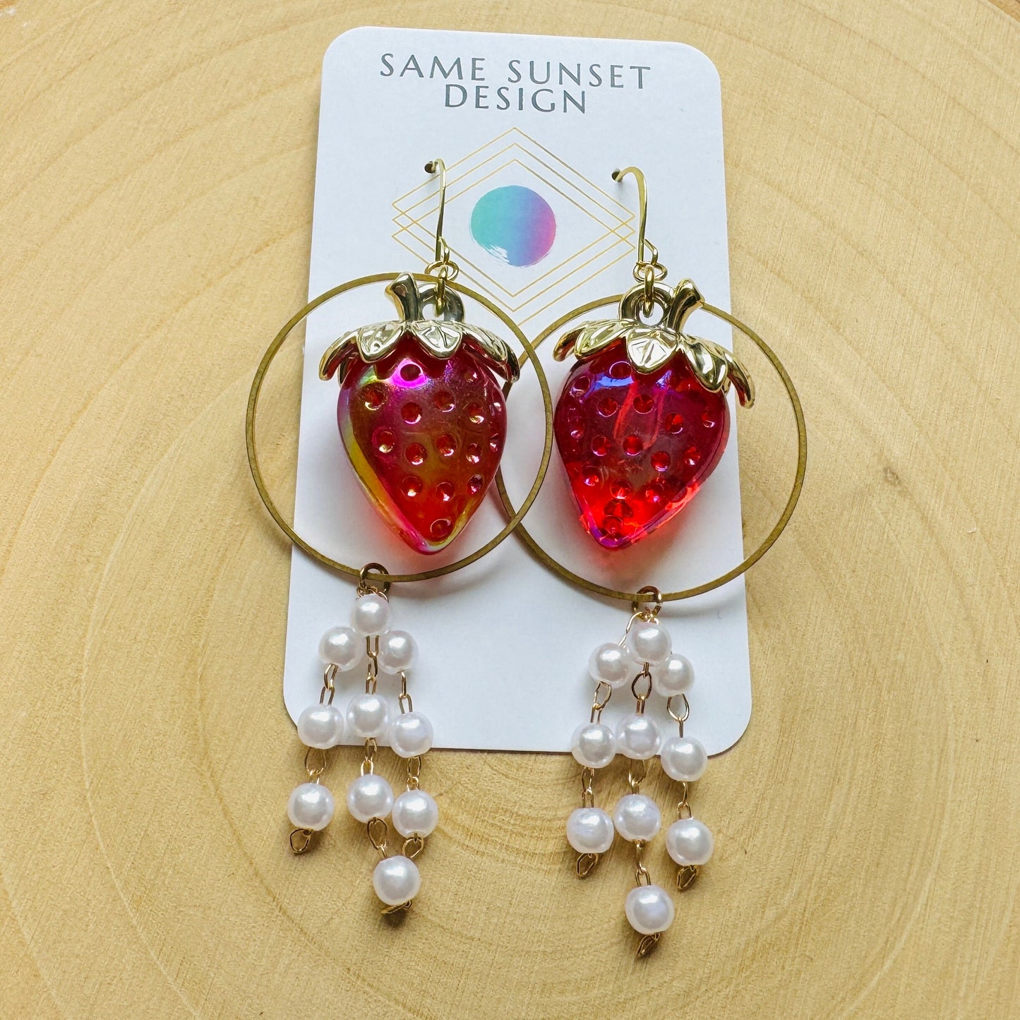 Strawberry Earrings Dangle, Pearl Earrings, Cottagecore Earrings, Witchy Gifts, Kawaii Earrings, Whimsical Earrings, Nerdy Gifts for Women