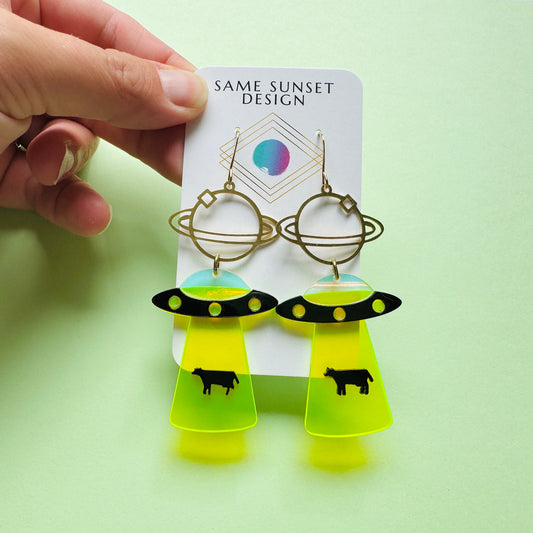 UFO Earrings, Alien Earrings, Space Earrings, Festival Jewelry, Nerdy Gifts for Women, Goth Punk Alternative Witchy Jewelry, Fun Earrings