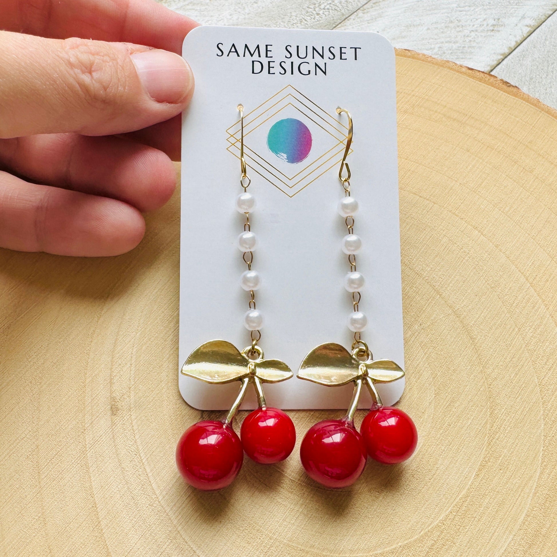 Cherry Earrings Dangle, Pearl Earrings, Cottagecore Earrings, Witchy Gifts, Kawaii Earrings, Whimsical Earrings, Plant Gifts for Her
