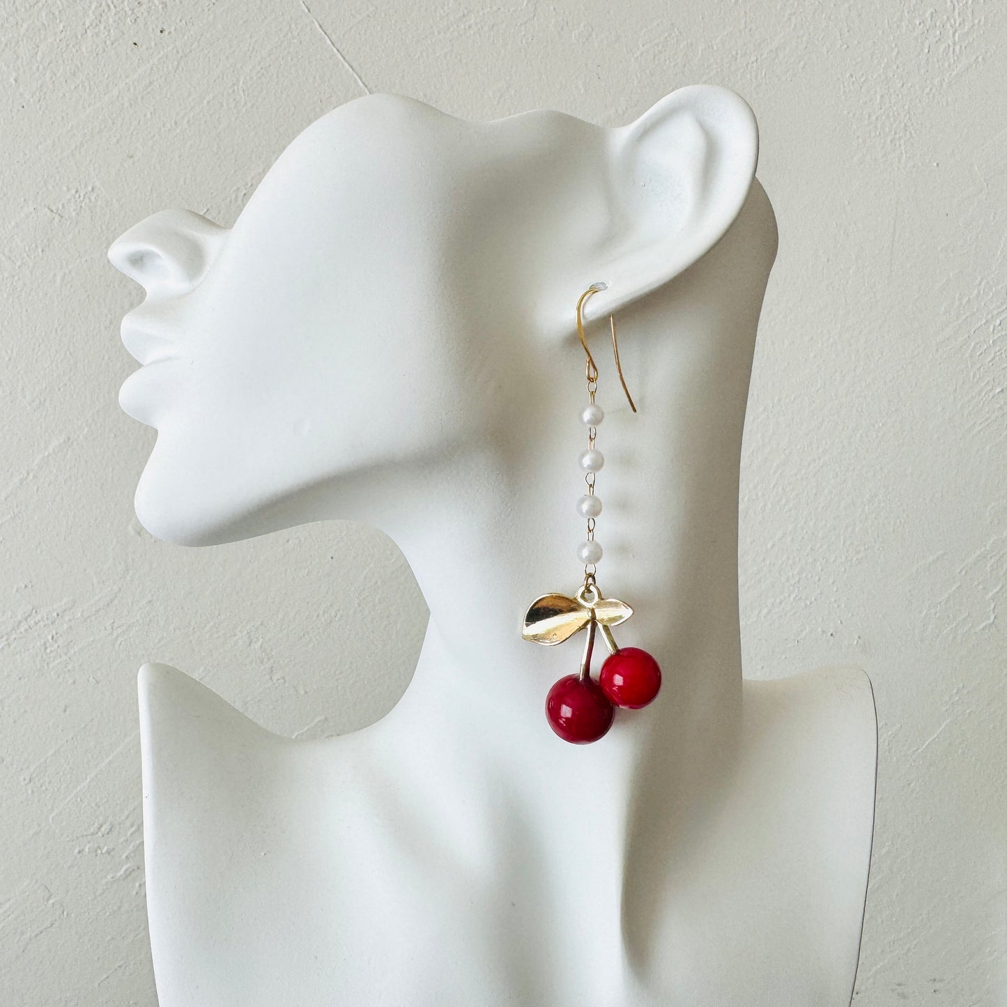 Cherry Earrings Dangle, Pearl Earrings, Cottagecore Earrings, Witchy Gifts, Kawaii Earrings, Whimsical Earrings, Plant Gifts for Her