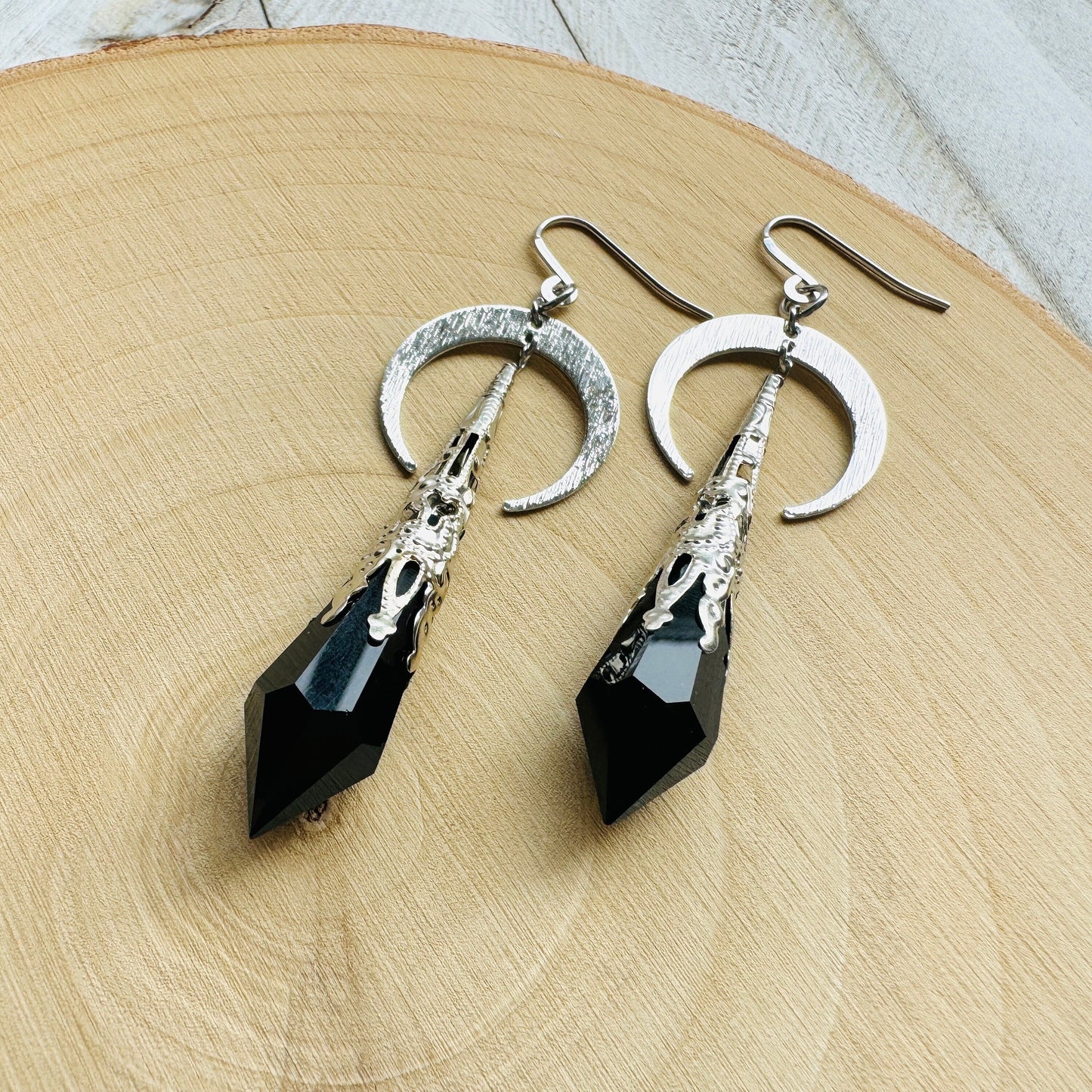Crystal Earrings, Crescent Moon Earrings, Metaphysical Gifts, Witchy Earrings, Halloween Spooky Earrings, Friend Gifts for Woman Birthday