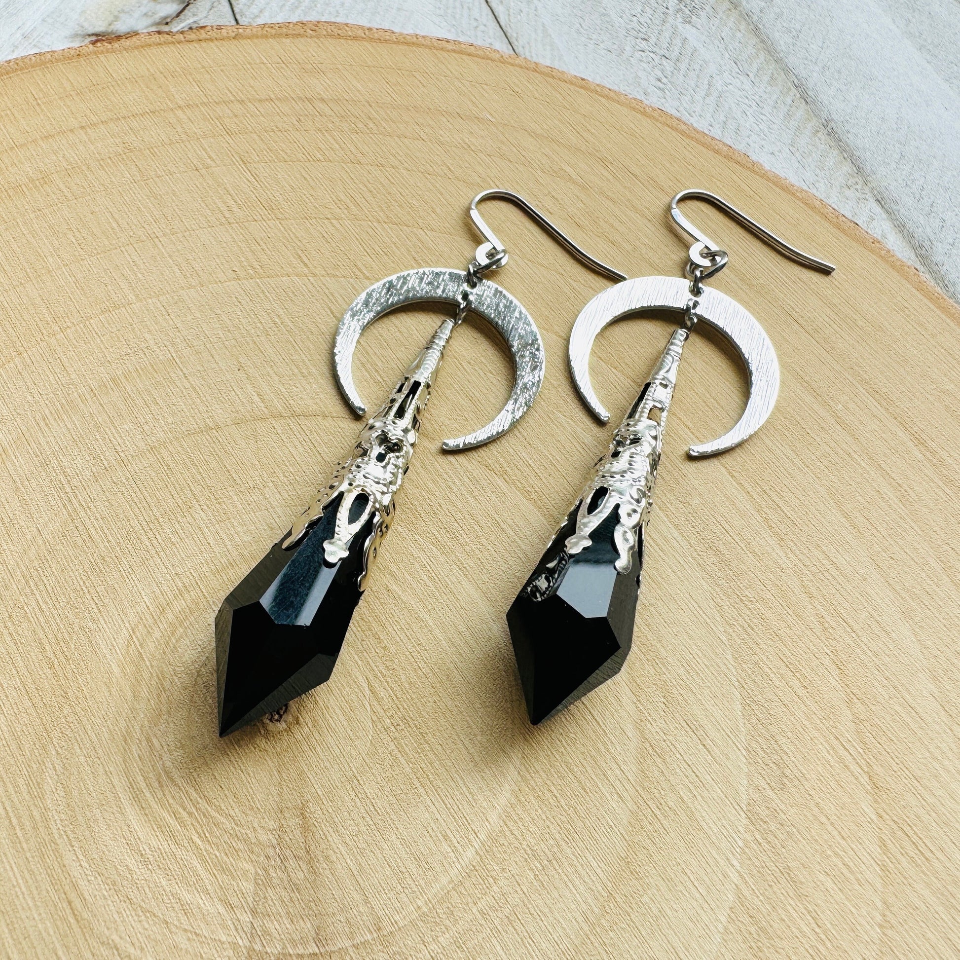 Crystal Earrings, Crescent Moon Earrings, Metaphysical Gifts, Witchy Earrings, Halloween Spooky Earrings, Friend Gifts for Woman Birthday