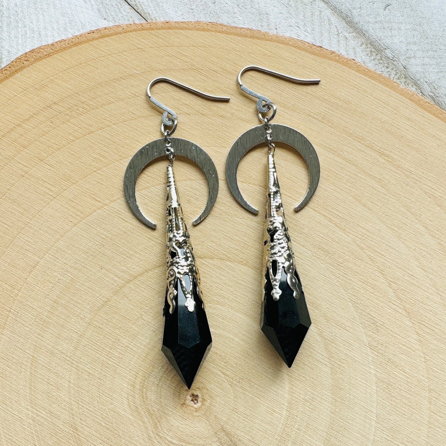 Crystal Earrings, Crescent Moon Earrings, Metaphysical Gifts, Witchy Earrings, Halloween Spooky Earrings, Friend Gifts for Woman Birthday