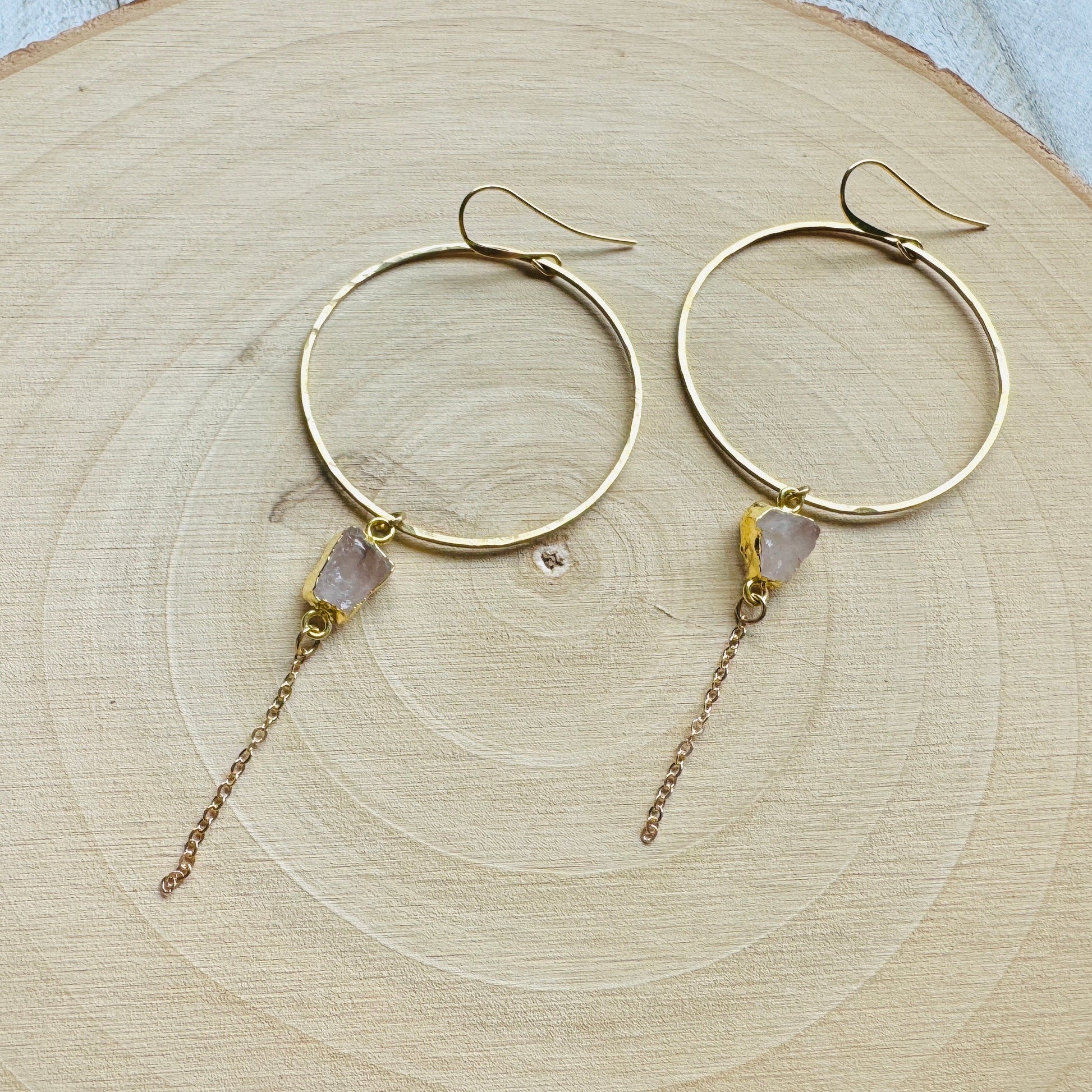 Rose Quartz Earrings, Statement Earrings Boho, Geometric Earrings Dangle, Heart Chakra Jewelry, Best Friend Birthday Gifts for Her, Chic