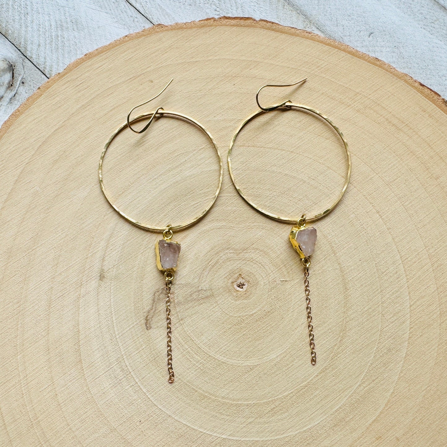 Rose Quartz Earrings, Statement Earrings Boho, Geometric Earrings Dangle, Heart Chakra Jewelry, Best Friend Birthday Gifts for Her, Chic