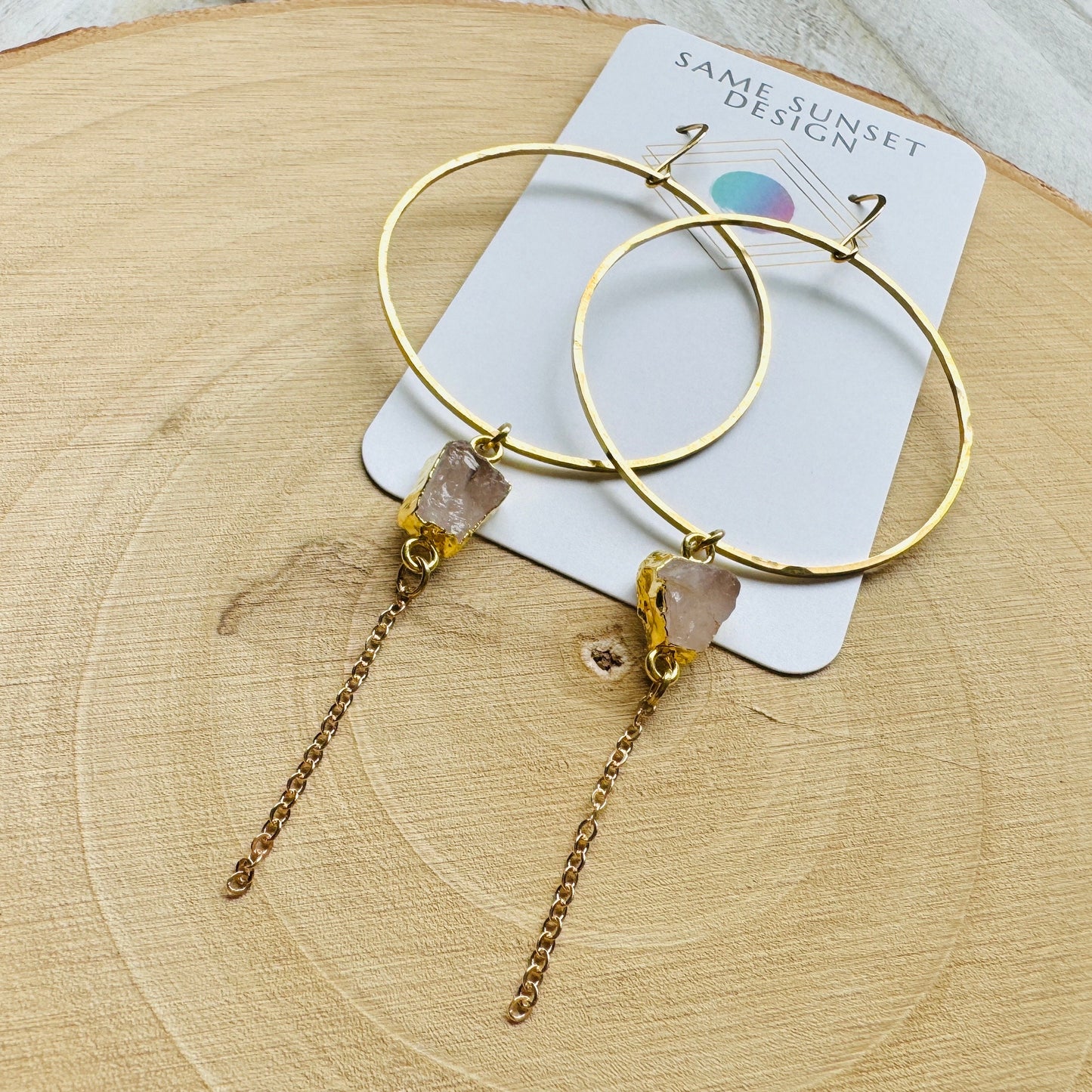 Rose Quartz Earrings, Statement Earrings Boho, Geometric Earrings Dangle, Heart Chakra Jewelry, Best Friend Birthday Gifts for Her, Chic