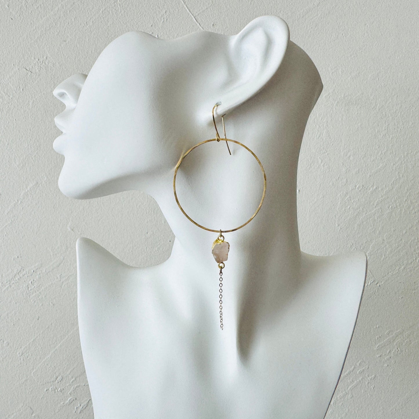 Rose Quartz Earrings, Statement Earrings Boho, Geometric Earrings Dangle, Heart Chakra Jewelry, Best Friend Birthday Gifts for Her, Chic