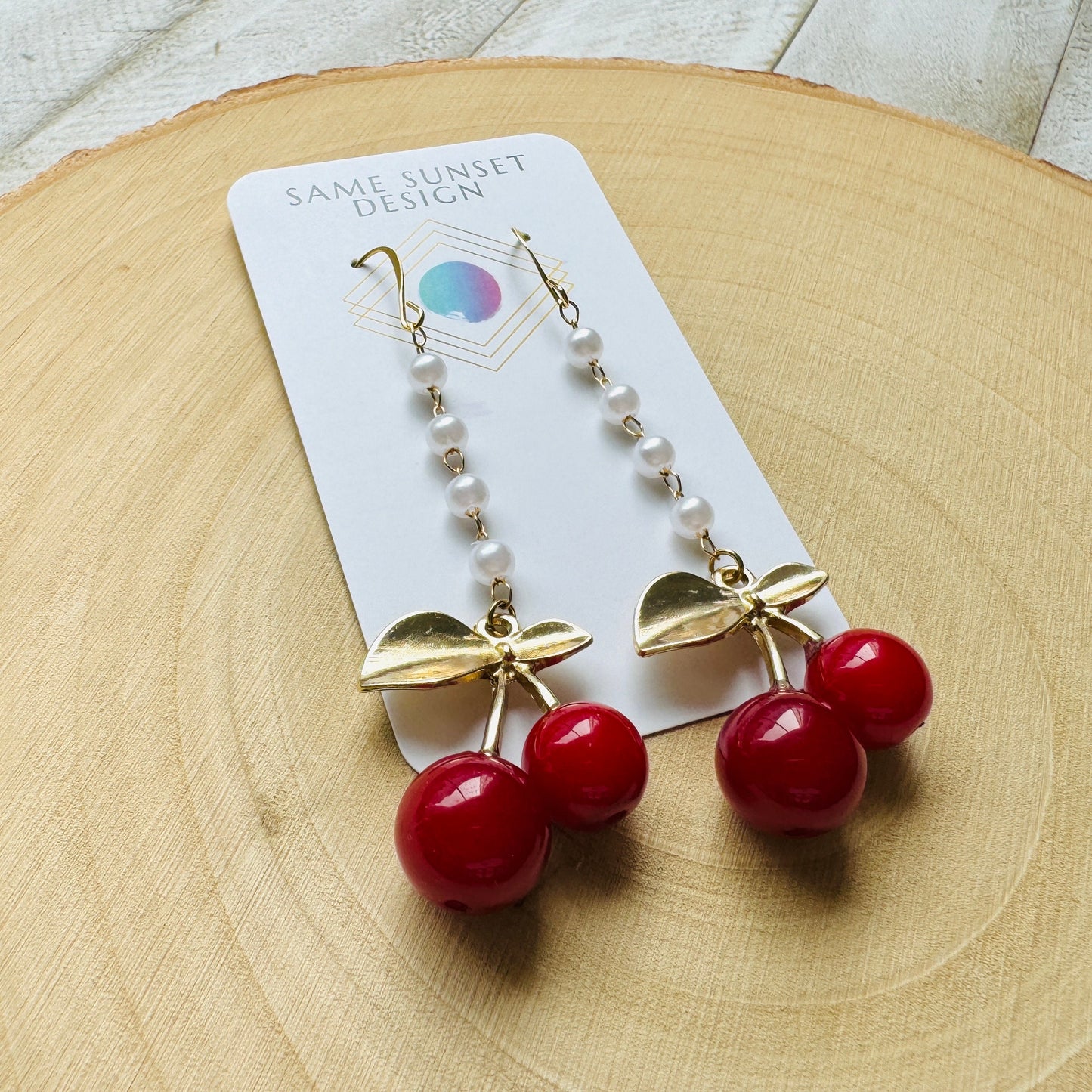 Cherry Earrings Dangle, Pearl Earrings, Cottagecore Earrings, Witchy Gifts, Kawaii Earrings, Whimsical Earrings, Plant Gifts for Her