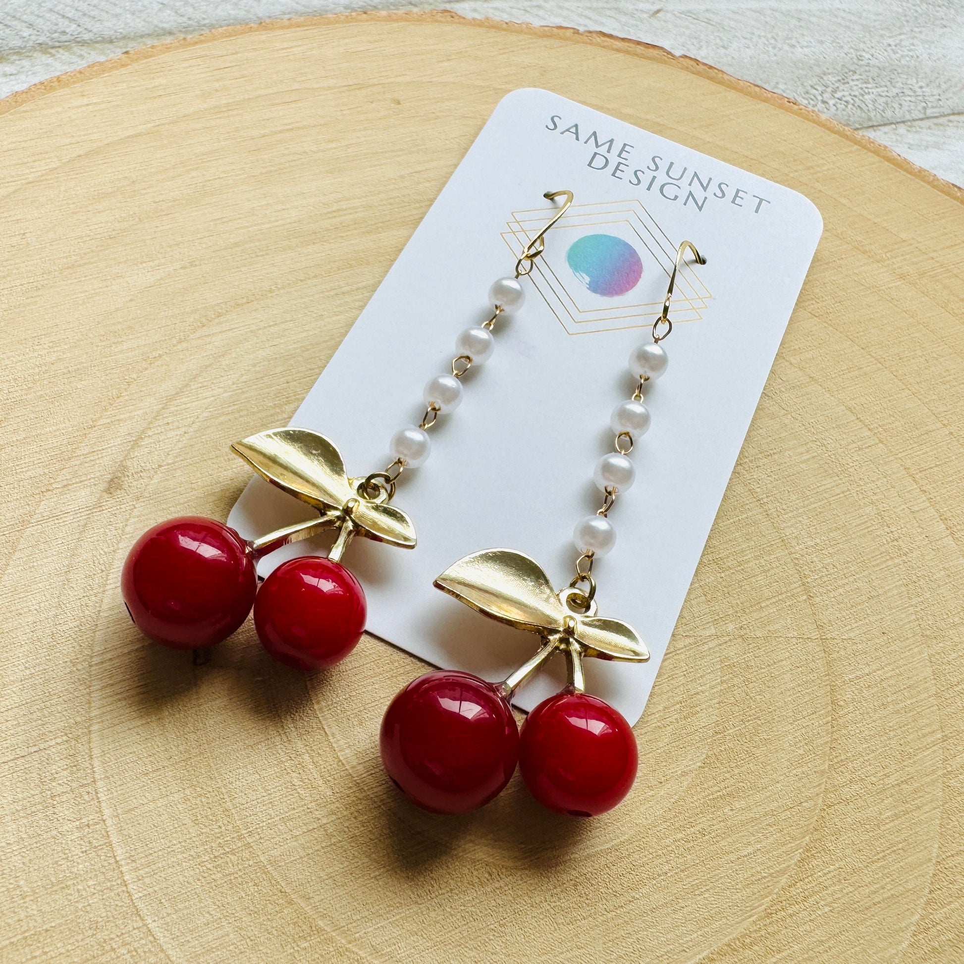 Cherry Earrings Dangle, Pearl Earrings, Cottagecore Earrings, Witchy Gifts, Kawaii Earrings, Whimsical Earrings, Plant Gifts for Her