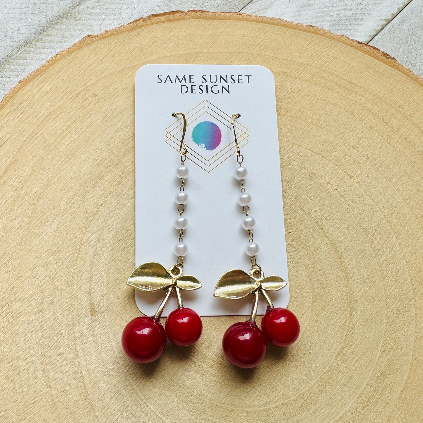 Cherry Earrings Dangle, Pearl Earrings, Cottagecore Earrings, Witchy Gifts, Kawaii Earrings, Whimsical Earrings, Plant Gifts for Her