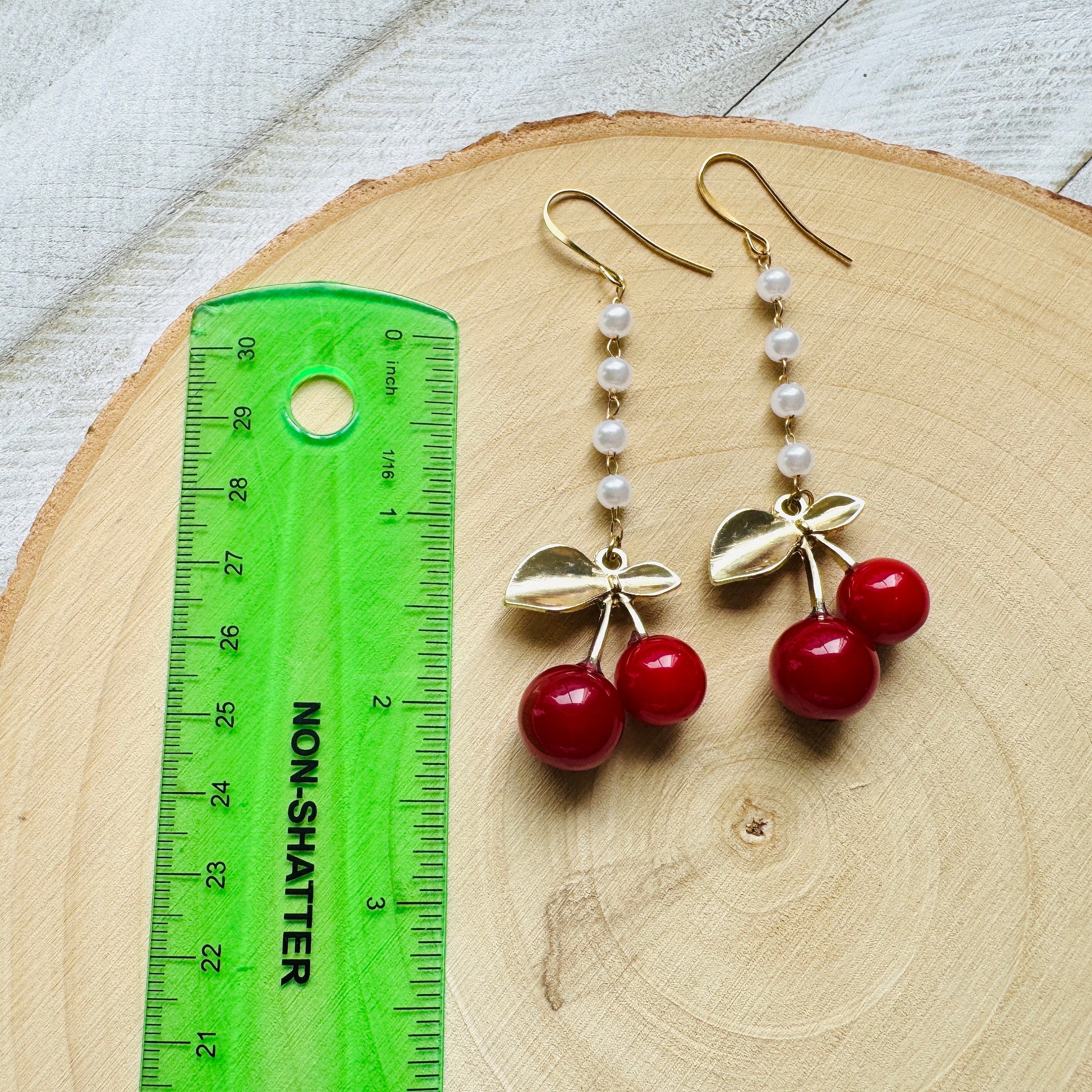 Cherry Earrings Dangle, Pearl Earrings, Cottagecore Earrings, Witchy Gifts, Kawaii Earrings, Whimsical Earrings, Plant Gifts for Her