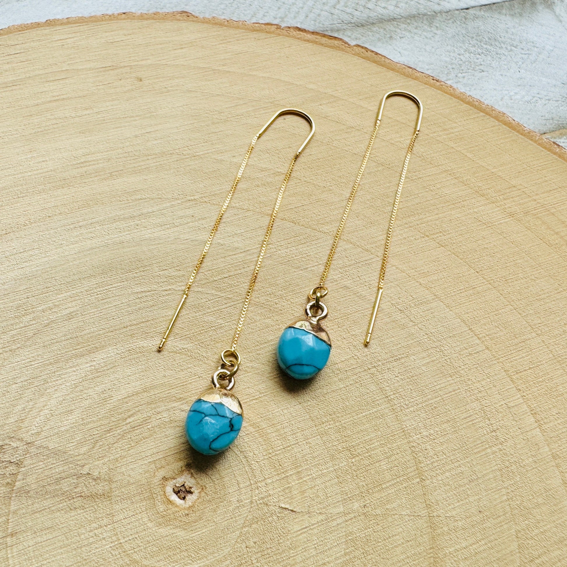 Turquoise Earrings, Threader Earrings, Statement Earrings Boho, Western Earrings, Boho Earrings, Best Friend Birthday Gifts for Her, Blue