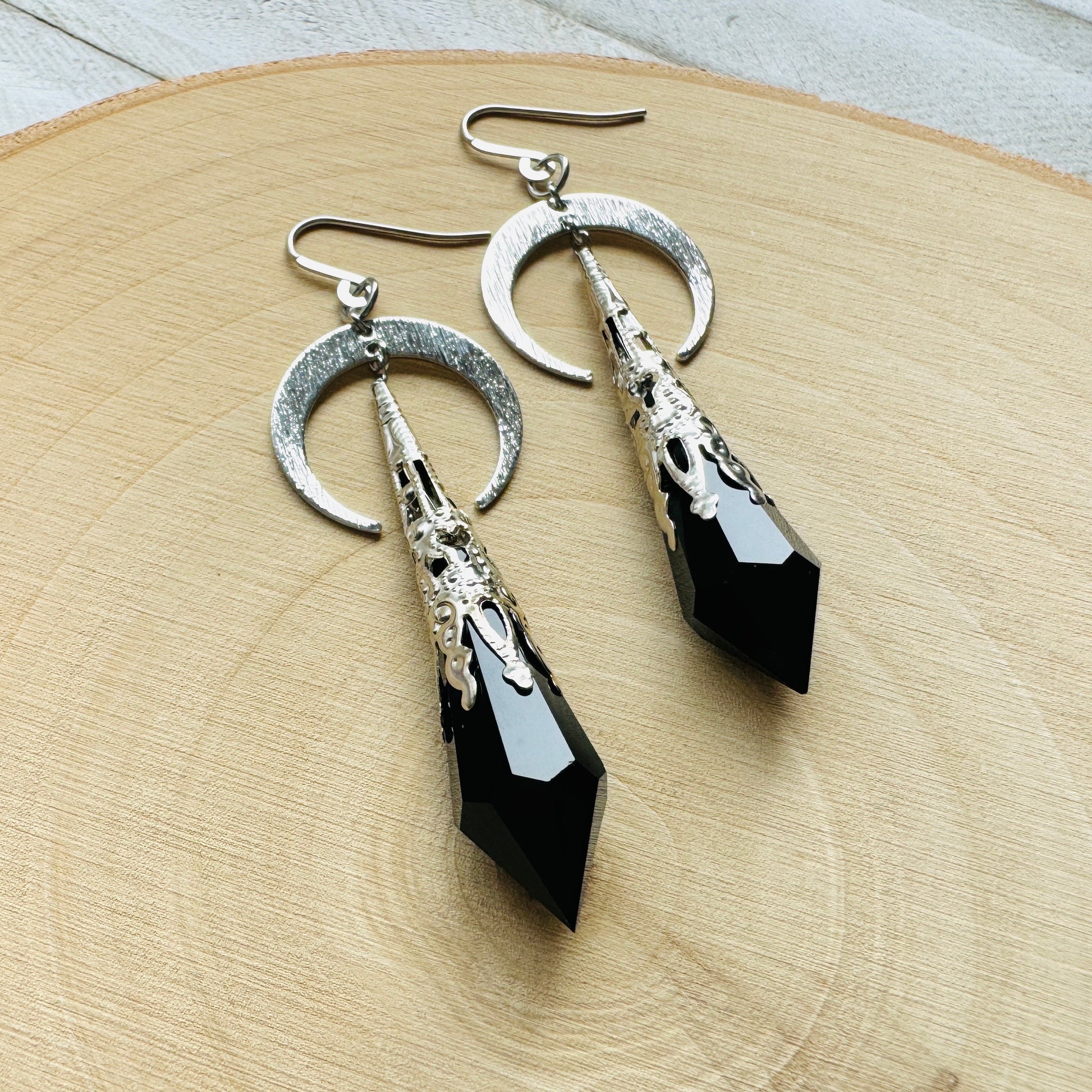 Crystal Earrings, Crescent Moon Earrings, Metaphysical Gifts, Witchy Earrings, Halloween Spooky Earrings, Friend Gifts for Woman Birthday