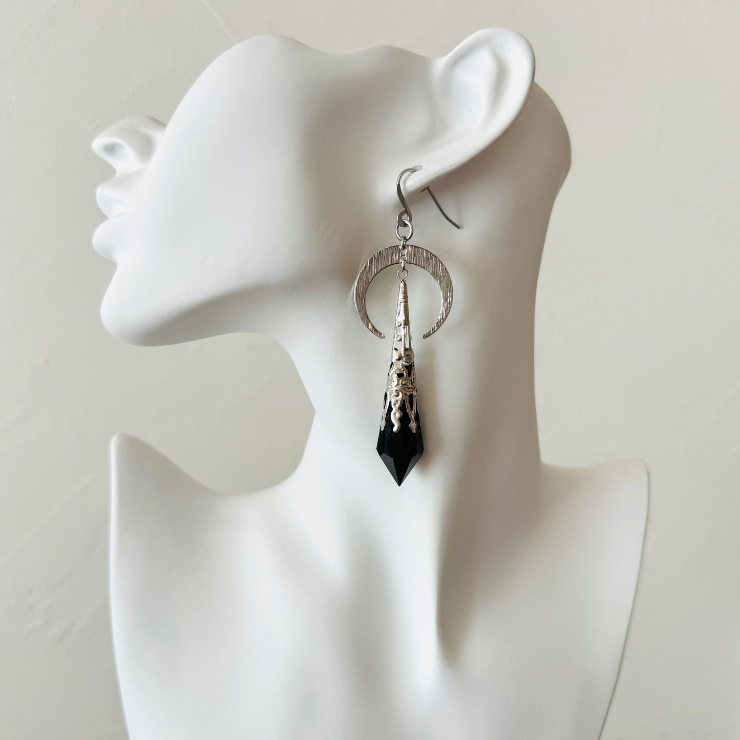 Crystal Earrings, Crescent Moon Earrings, Metaphysical Gifts, Witchy Earrings, Halloween Spooky Earrings, Friend Gifts for Woman Birthday