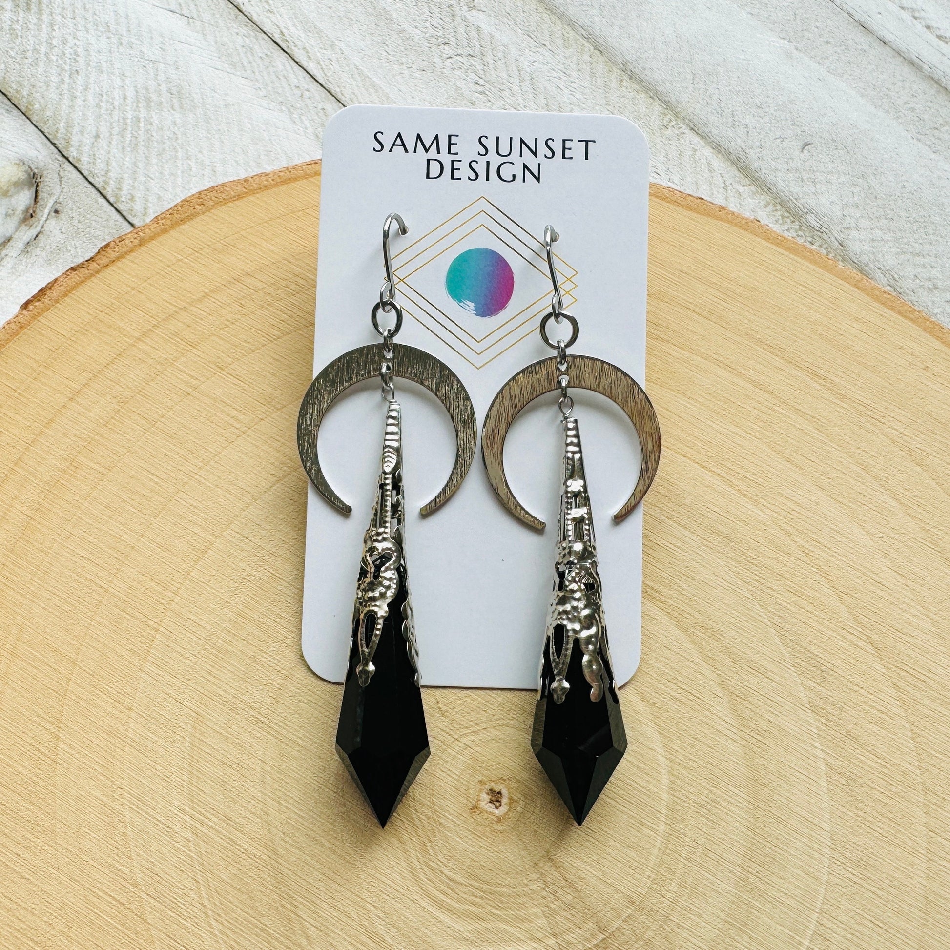 Crystal Earrings, Crescent Moon Earrings, Metaphysical Gifts, Witchy Earrings, Halloween Spooky Earrings, Friend Gifts for Woman Birthday