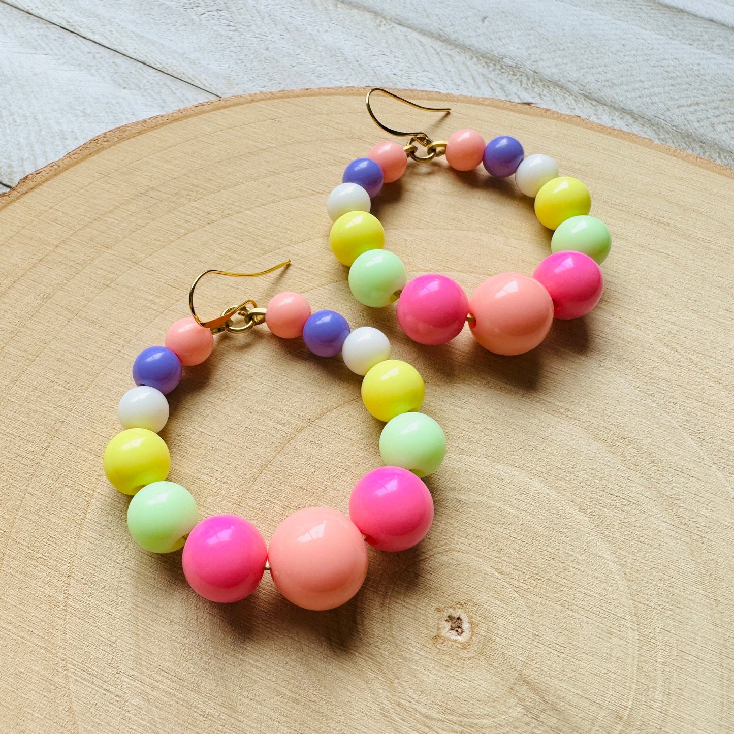 Pastel Earrings, Hoop Earrings Gold, Beaded Earrings, Boho Earrings Dangle, BFF Birthday Gift, Cute Halloween Gift for Teacher, 90s Vibes