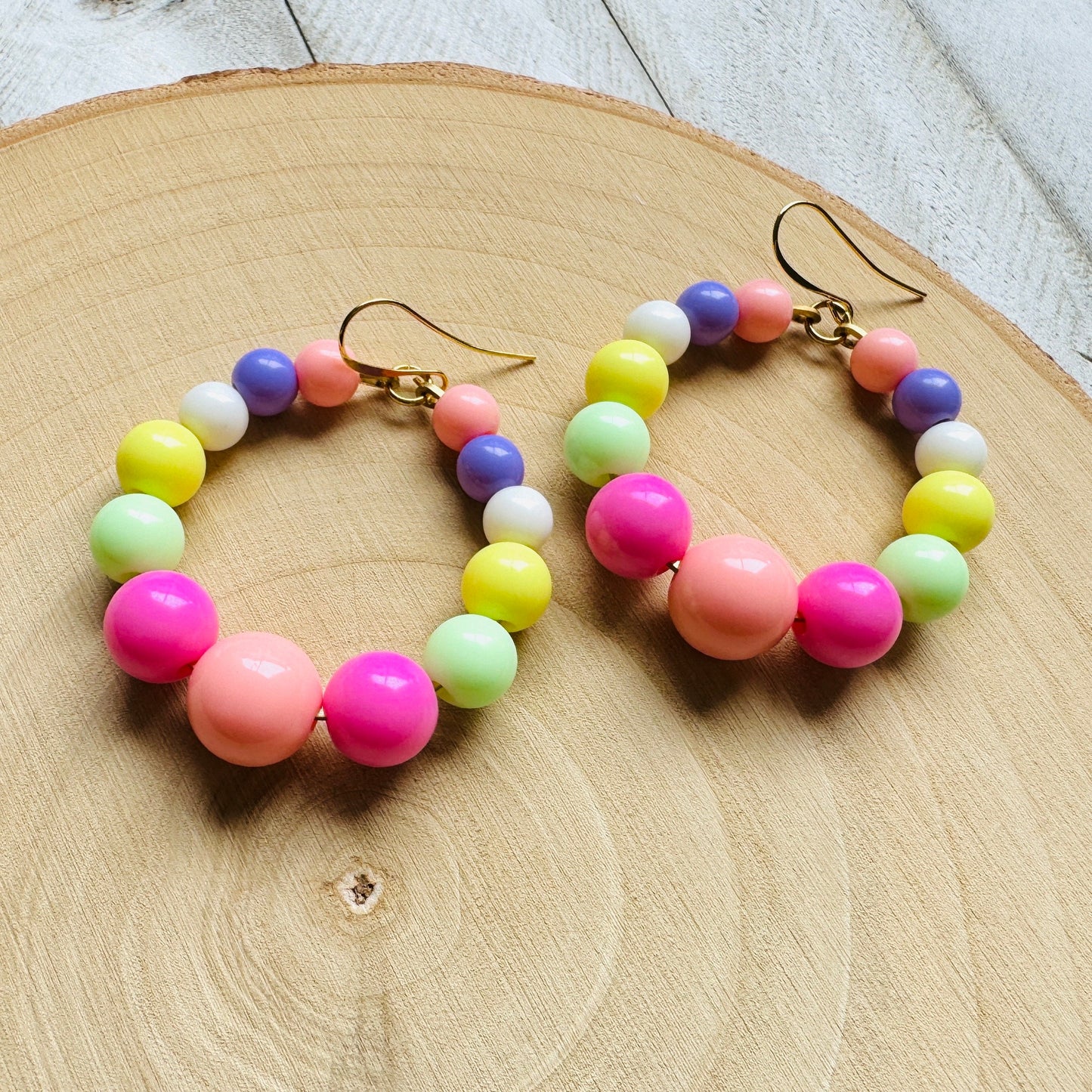 Pastel Earrings, Hoop Earrings Gold, Beaded Earrings, Boho Earrings Dangle, BFF Birthday Gift, Cute Halloween Gift for Teacher, 90s Vibes