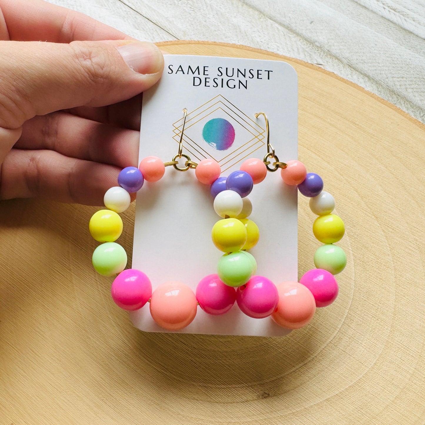 Pastel Earrings, Hoop Earrings Gold, Beaded Earrings, Boho Earrings Dangle, BFF Birthday Gift, Cute Halloween Gift for Teacher, 90s Vibes