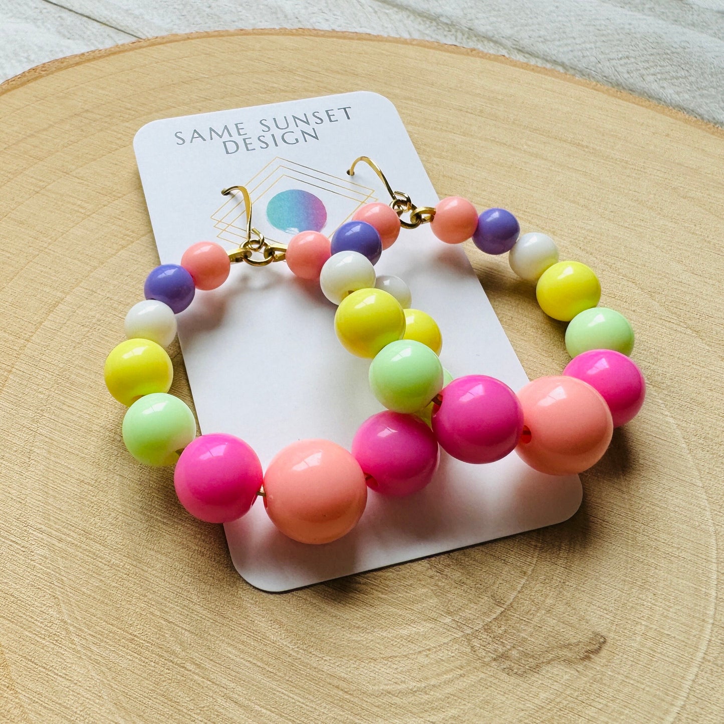 Pastel Earrings, Hoop Earrings Gold, Beaded Earrings, Boho Earrings Dangle, BFF Birthday Gift, Cute Halloween Gift for Teacher, 90s Vibes