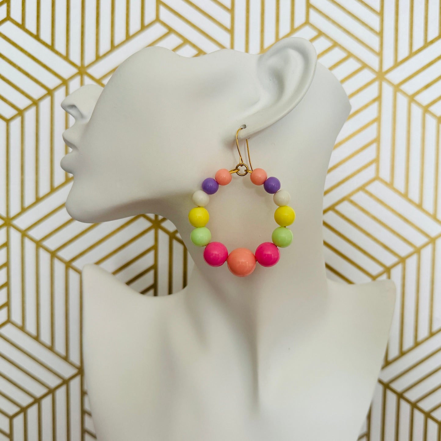 Pastel Earrings, Hoop Earrings Gold, Beaded Earrings, Boho Earrings Dangle, BFF Birthday Gift, Cute Halloween Gift for Teacher, 90s Vibes