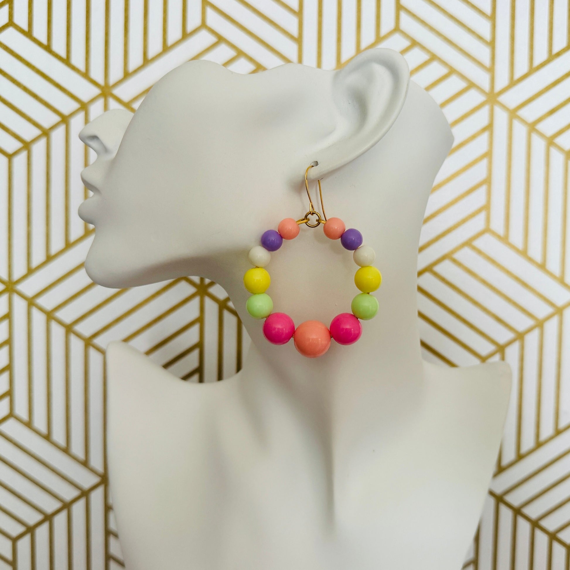 Pastel Earrings, Hoop Earrings Gold, Beaded Earrings, Boho Earrings Dangle, BFF Birthday Gift, Cute Halloween Gift for Teacher, 90s Vibes