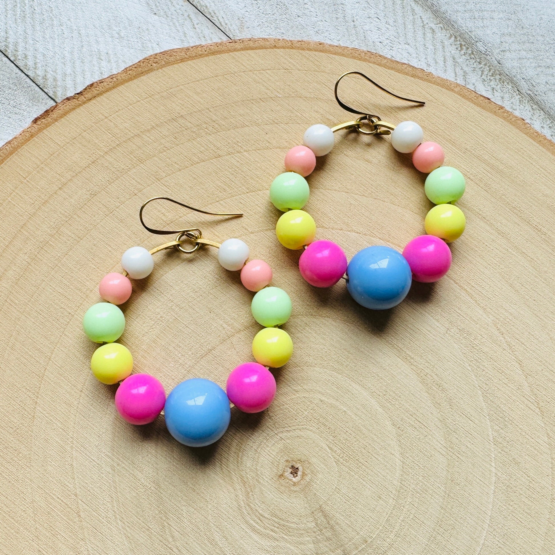 Pastel Earrings, Hoop Earrings Gold, Beaded Earrings, Boho Earrings Dangle, BFF Birthday Gift, Cute Halloween Gift for Teacher, 80s Vibes