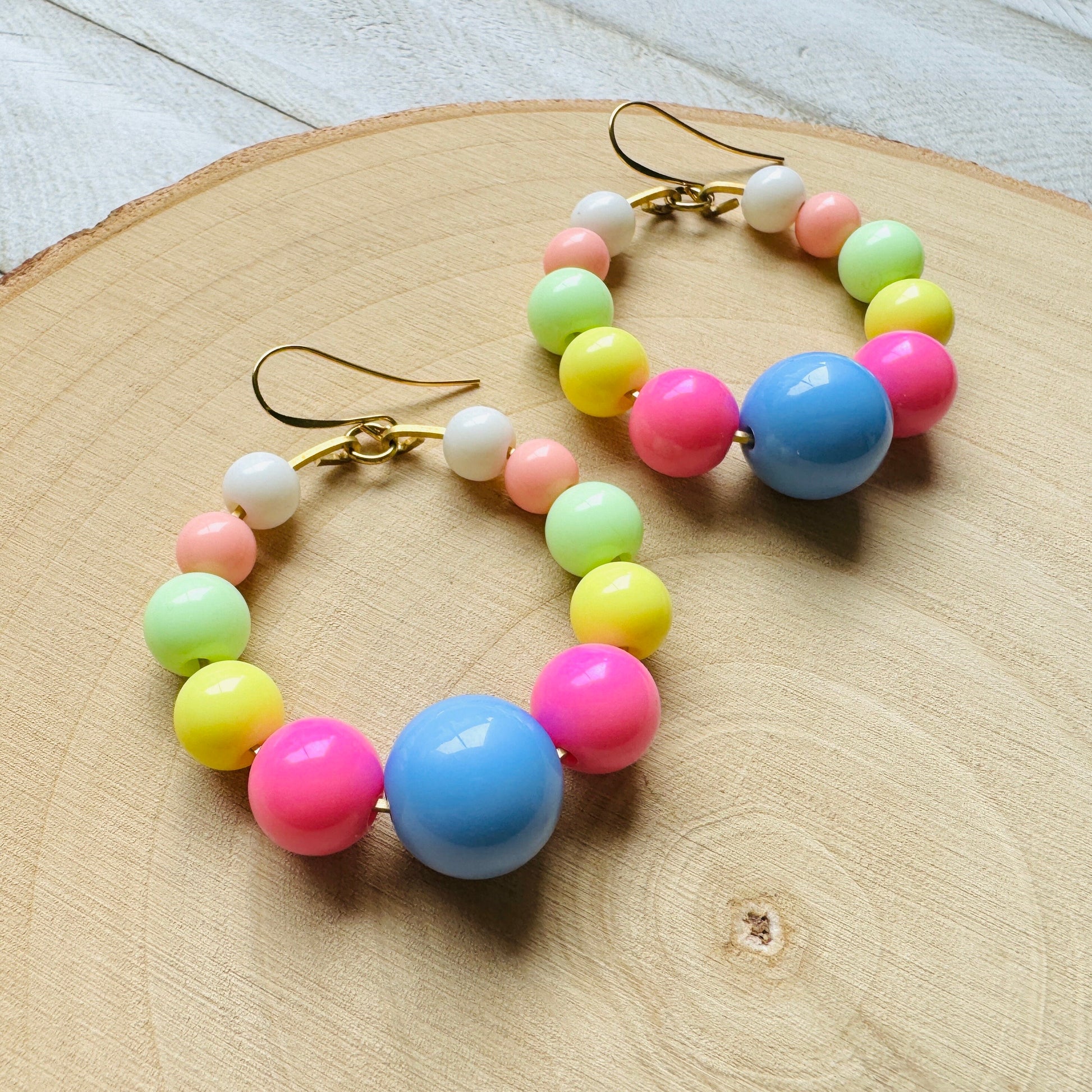 Pastel Earrings, Hoop Earrings Gold, Beaded Earrings, Boho Earrings Dangle, BFF Birthday Gift, Cute Halloween Gift for Teacher, 80s Vibes