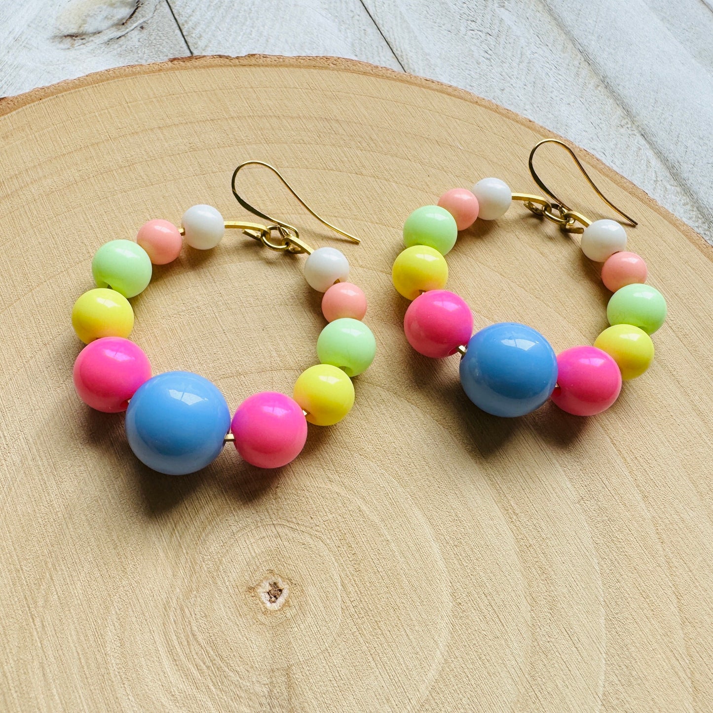 Pastel Earrings, Hoop Earrings Gold, Beaded Earrings, Boho Earrings Dangle, BFF Birthday Gift, Cute Halloween Gift for Teacher, 80s Vibes
