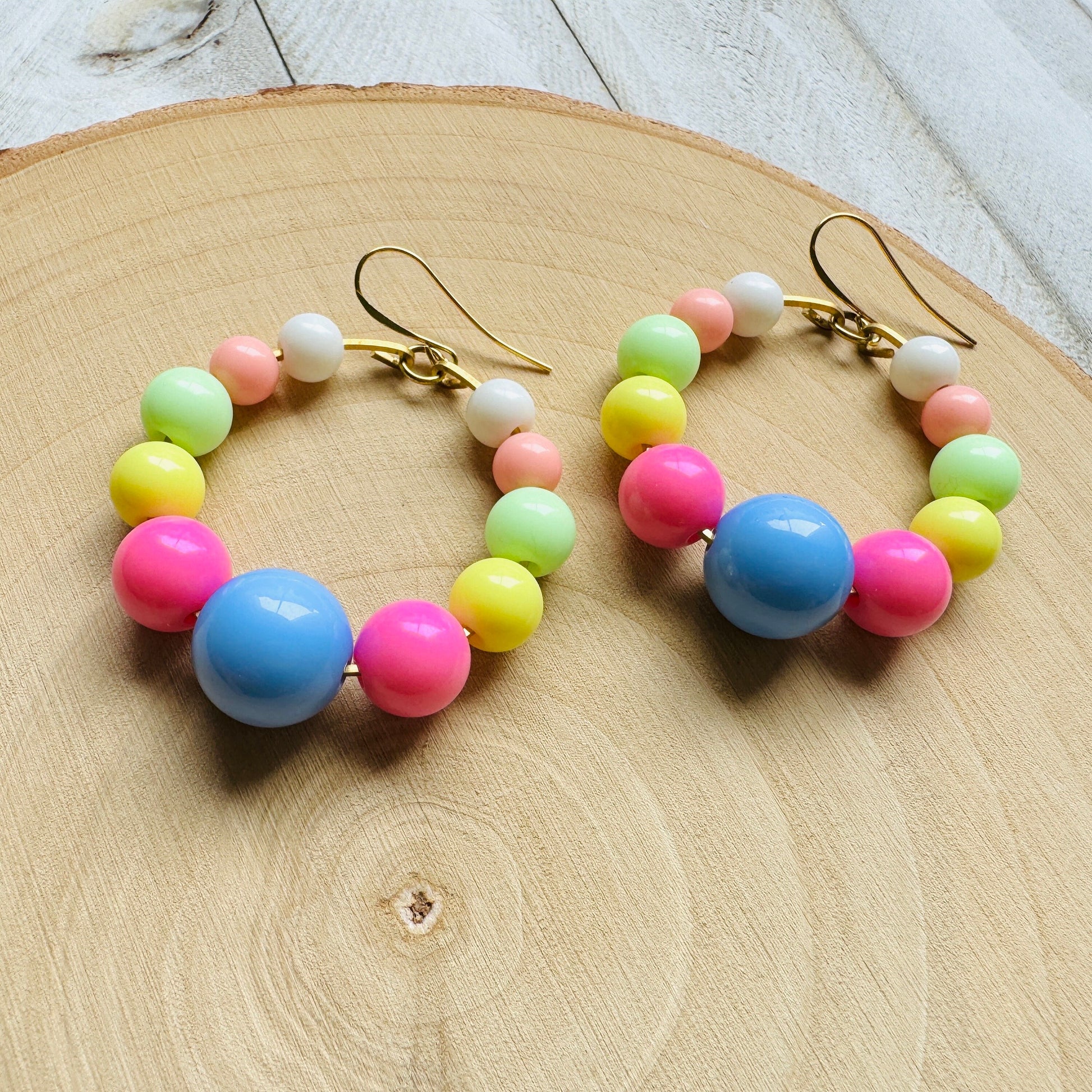 Pastel Earrings, Hoop Earrings Gold, Beaded Earrings, Boho Earrings Dangle, BFF Birthday Gift, Cute Halloween Gift for Teacher, 80s Vibes