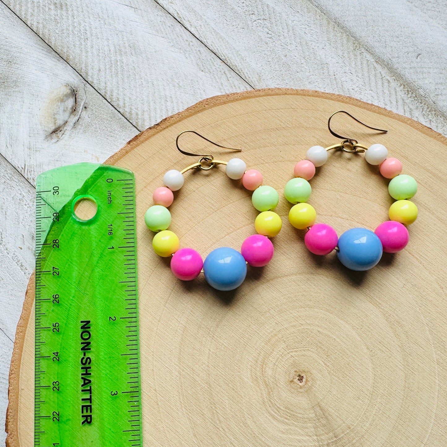 Pastel Earrings, Hoop Earrings Gold, Beaded Earrings, Boho Earrings Dangle, BFF Birthday Gift, Cute Halloween Gift for Teacher, 80s Vibes