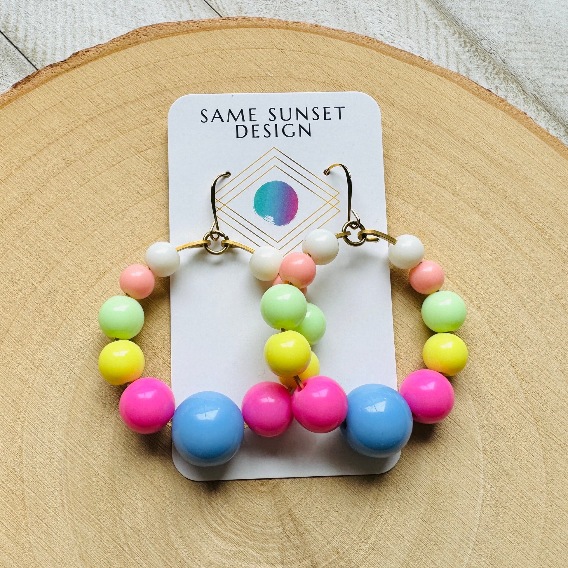 Pastel Earrings, Hoop Earrings Gold, Beaded Earrings, Boho Earrings Dangle, BFF Birthday Gift, Cute Halloween Gift for Teacher, 80s Vibes