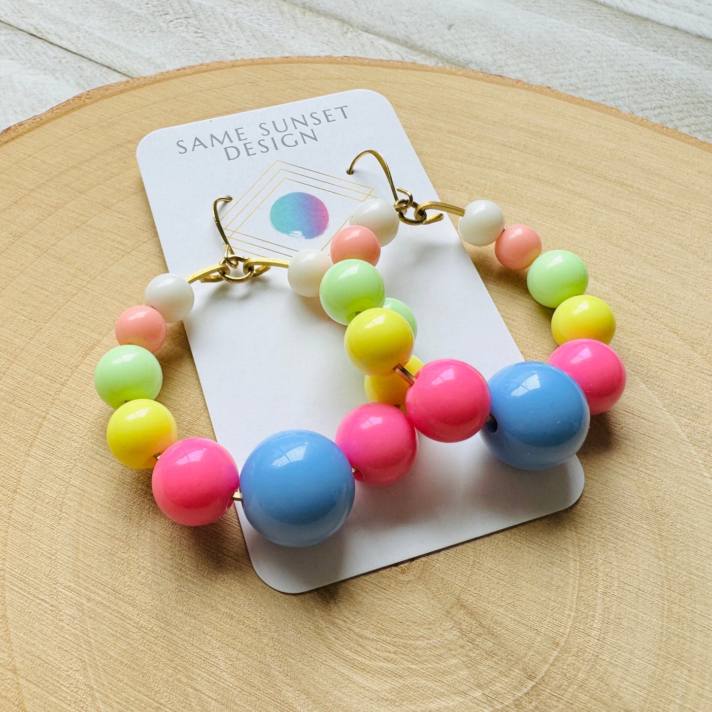 Pastel Earrings, Hoop Earrings Gold, Beaded Earrings, Boho Earrings Dangle, BFF Birthday Gift, Cute Halloween Gift for Teacher, 80s Vibes