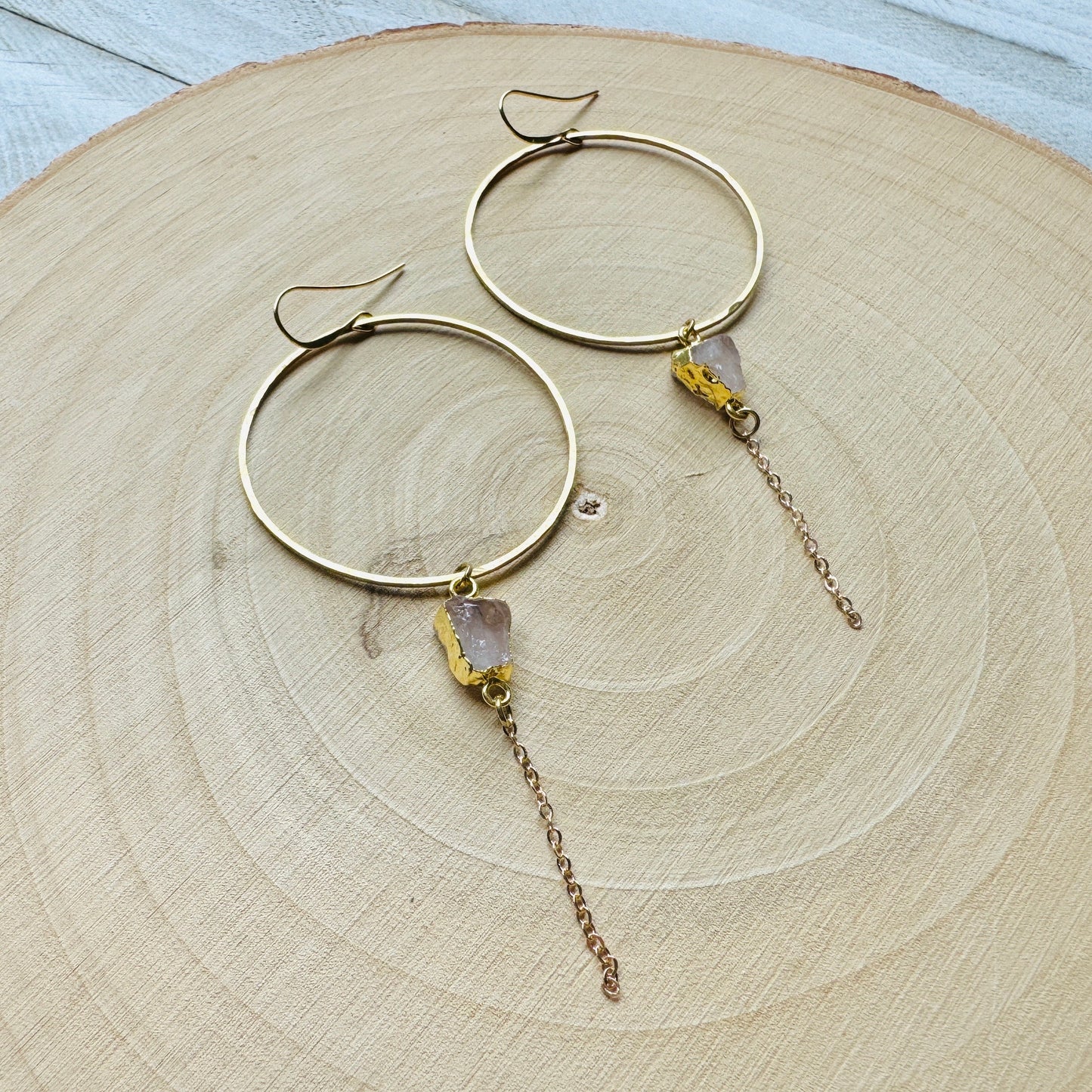 Rose Quartz Earrings, Statement Earrings Boho, Geometric Earrings Dangle, Heart Chakra Jewelry, Best Friend Birthday Gifts for Her, Chic