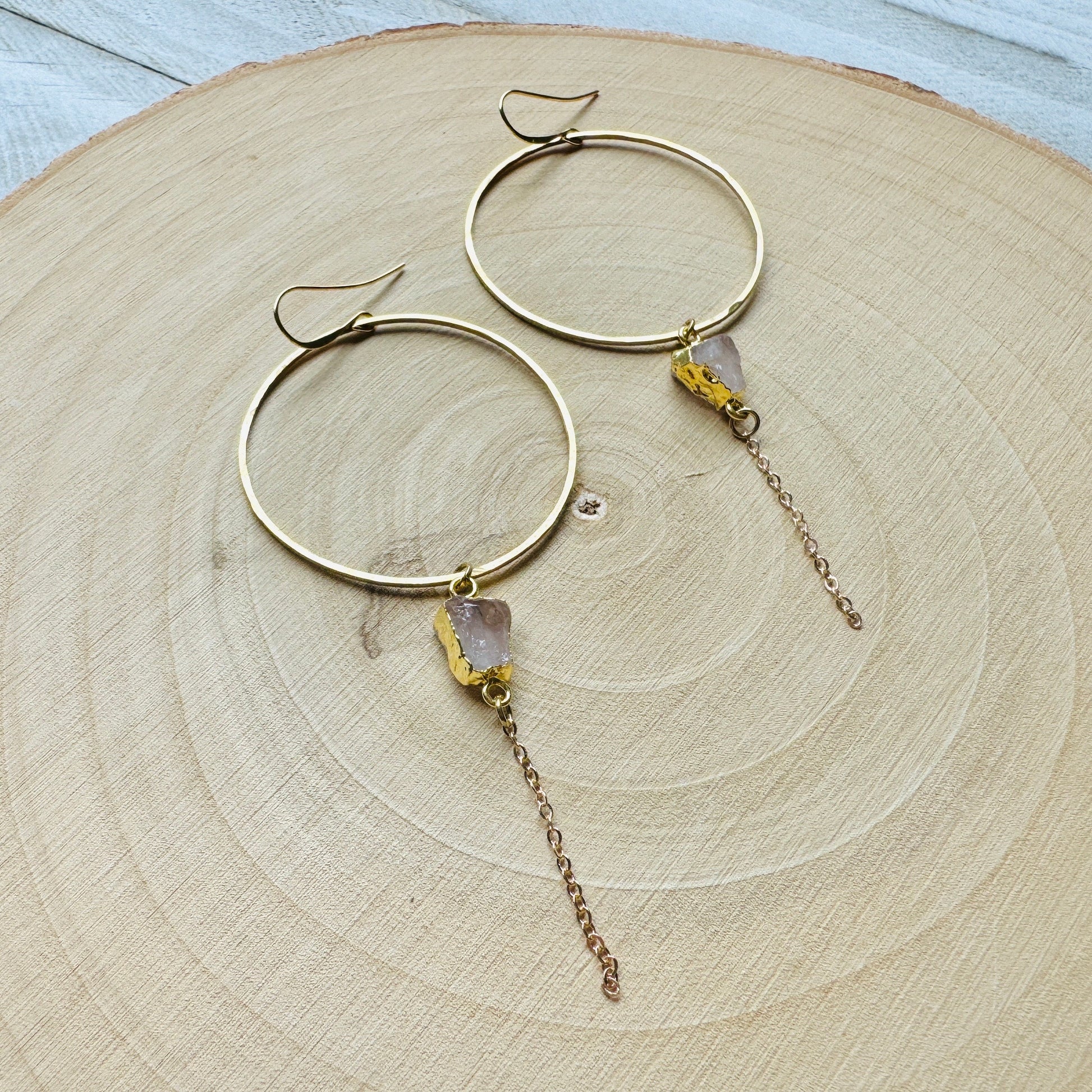 Rose Quartz Earrings, Statement Earrings Boho, Geometric Earrings Dangle, Heart Chakra Jewelry, Best Friend Birthday Gifts for Her, Chic