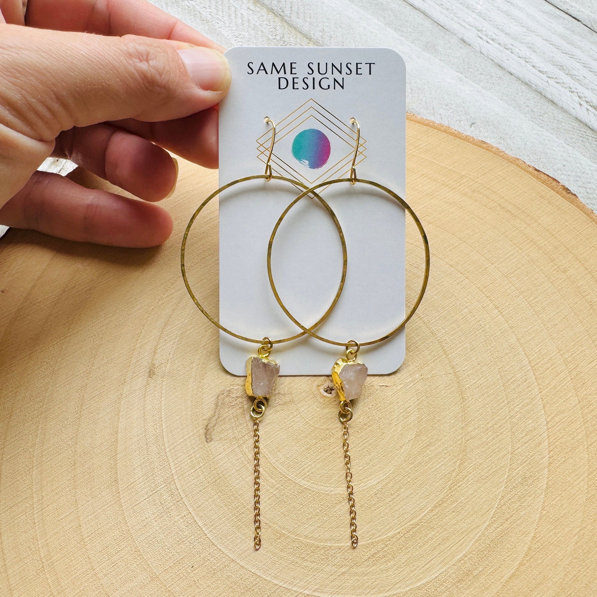 Rose Quartz Earrings, Statement Earrings Boho, Geometric Earrings Dangle, Heart Chakra Jewelry, Best Friend Birthday Gifts for Her, Chic