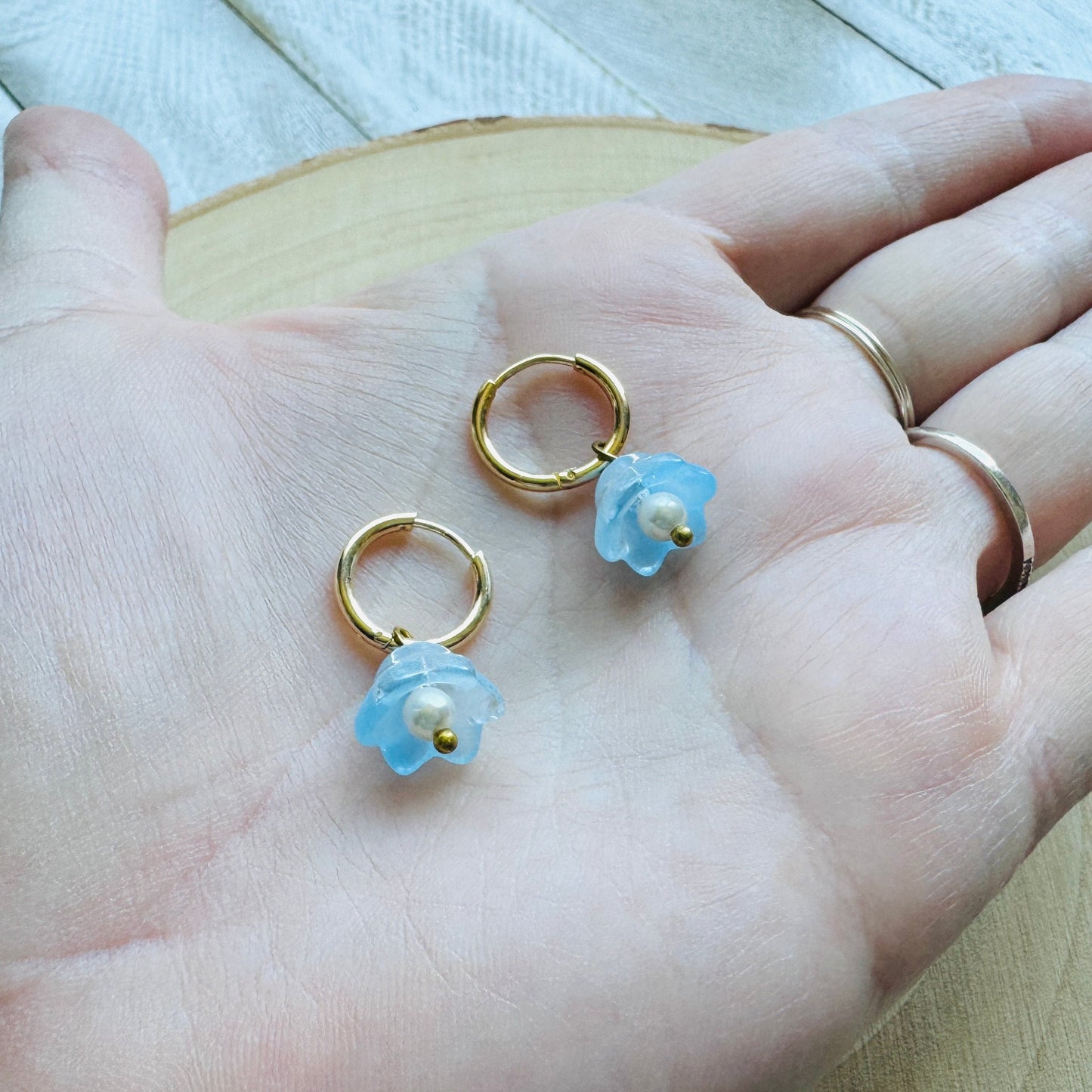 Flower Earrings, Pearl Earrings, Huggie Hoops, Wanderlust Jewelry, Dainty Earrings, Fairycore Earrings, Halloween Gift for Women, Boho Chic