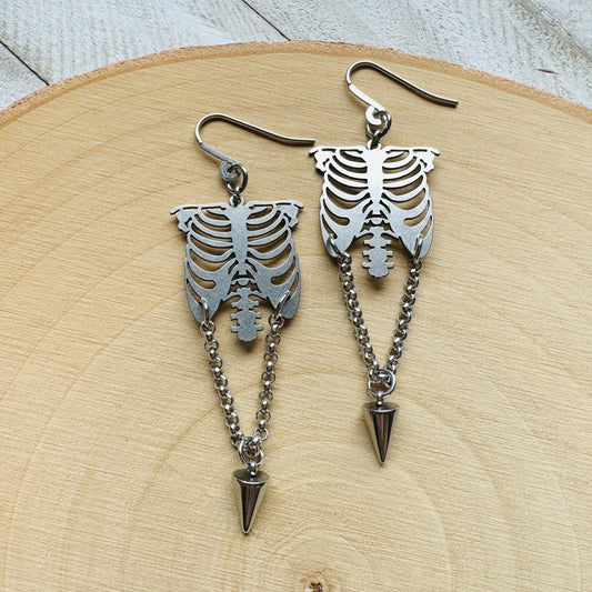Ribcage Earrings, Skeleton Earrings, Punk Earrings Dangle, Halloween Spooky Earrings, Cute Halloween Gift for Teacher, Friend Gifts Ideas