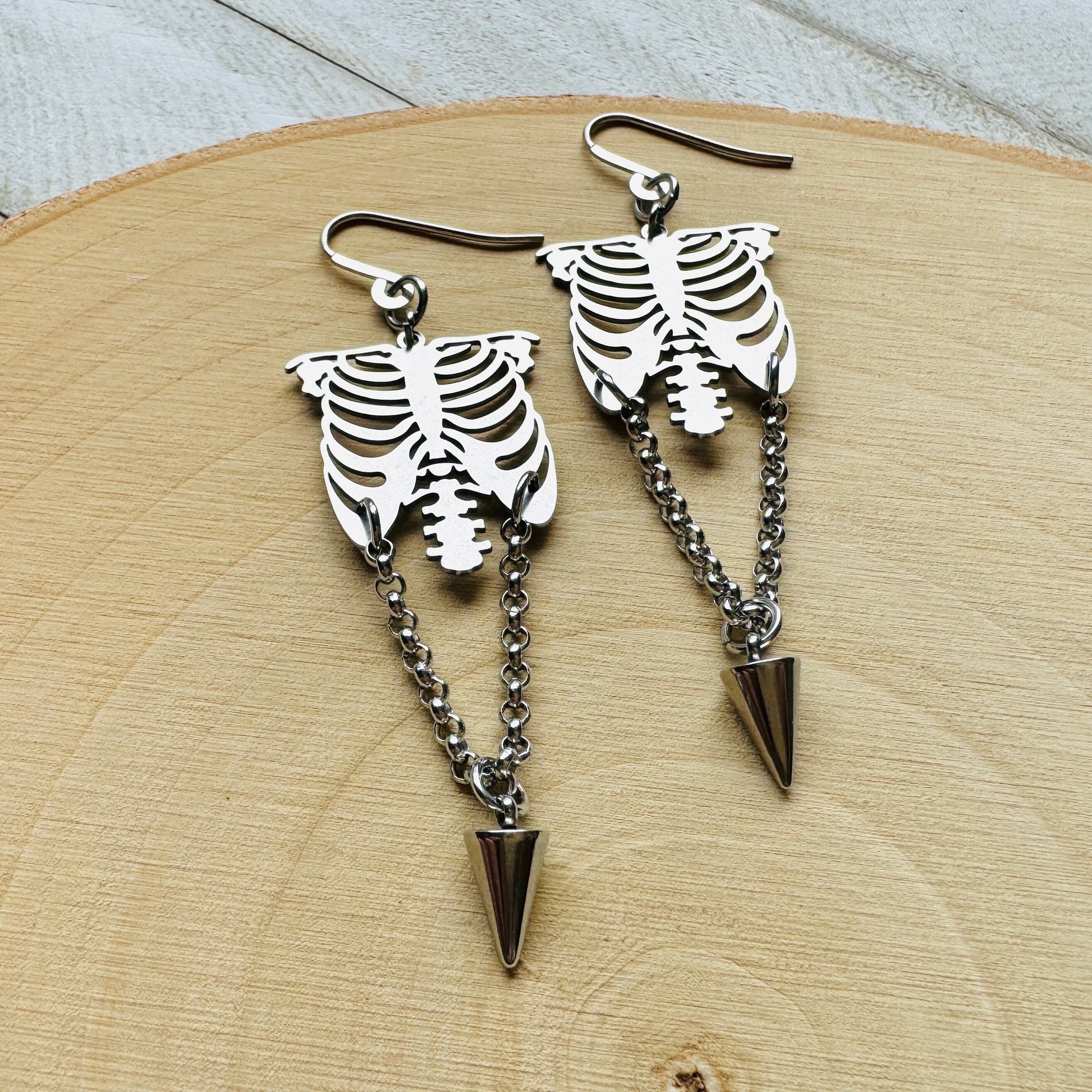 Ribcage Earrings, Skeleton Earrings, Punk Earrings Dangle, Halloween Spooky Earrings, Cute Halloween Gift for Teacher, Friend Gifts Ideas