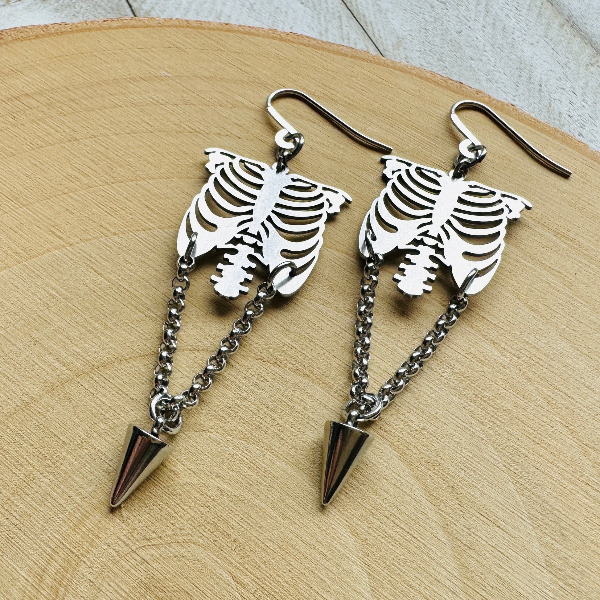 Ribcage Earrings, Skeleton Earrings, Punk Earrings Dangle, Halloween Spooky Earrings, Cute Halloween Gift for Teacher, Friend Gifts Ideas