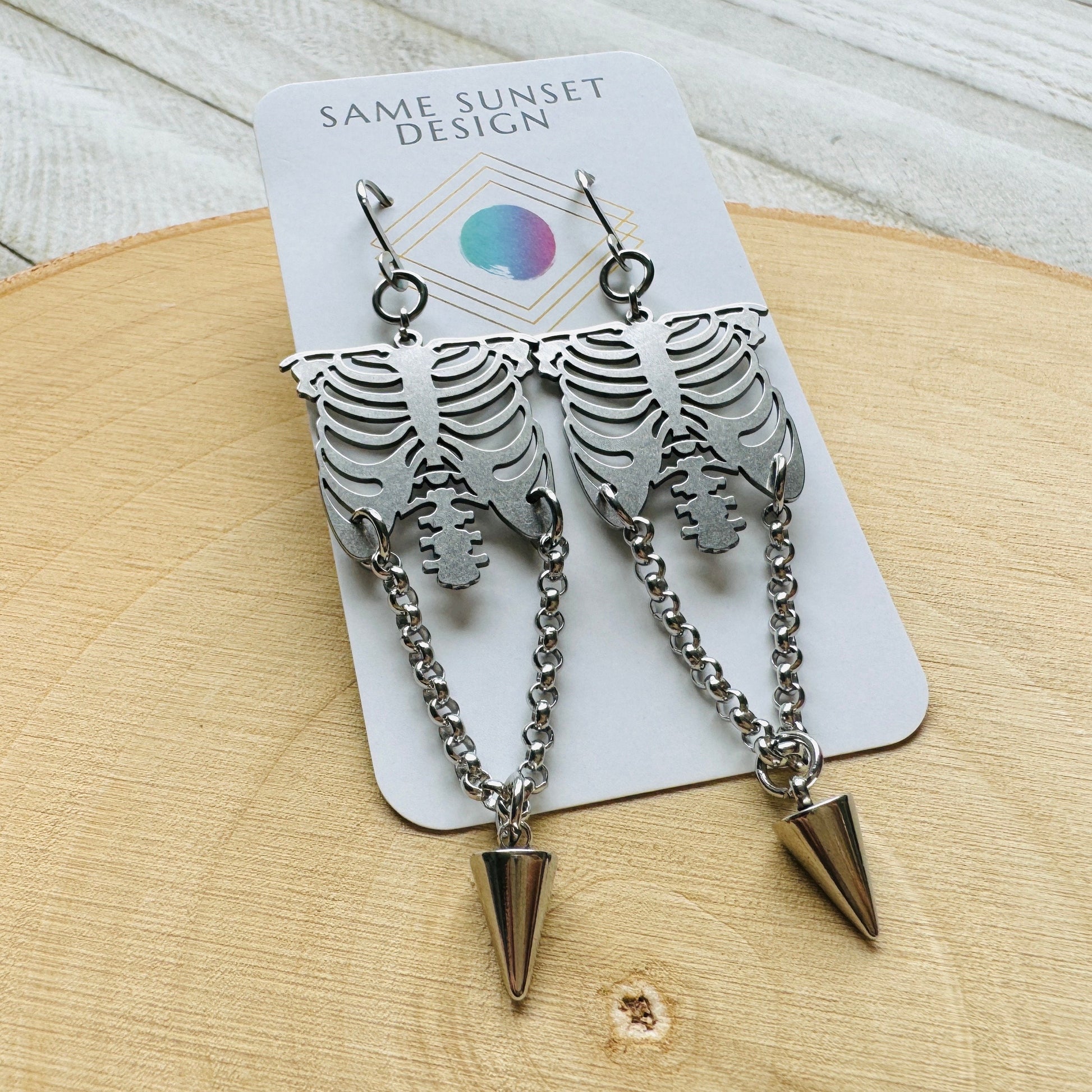 Ribcage Earrings, Skeleton Earrings, Punk Earrings Dangle, Halloween Spooky Earrings, Cute Halloween Gift for Teacher, Friend Gifts Ideas