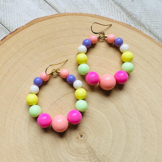 Pastel Earrings, Hoop Earrings Gold, Beaded Earrings, Boho Earrings Dangle, BFF Birthday Gift, Cute Halloween Gift for Teacher, 90s Vibes