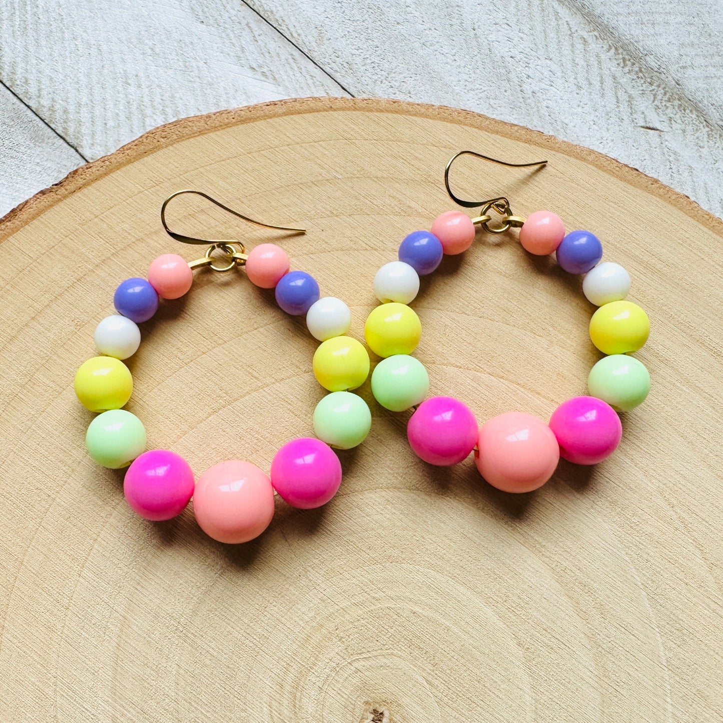 Pastel Earrings, Hoop Earrings Gold, Beaded Earrings, Boho Earrings Dangle, BFF Birthday Gift, Cute Halloween Gift for Teacher, 90s Vibes