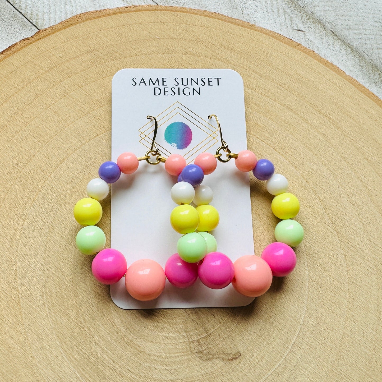 Pastel Earrings, Hoop Earrings Gold, Beaded Earrings, Boho Earrings Dangle, BFF Birthday Gift, Cute Halloween Gift for Teacher, 90s Vibes