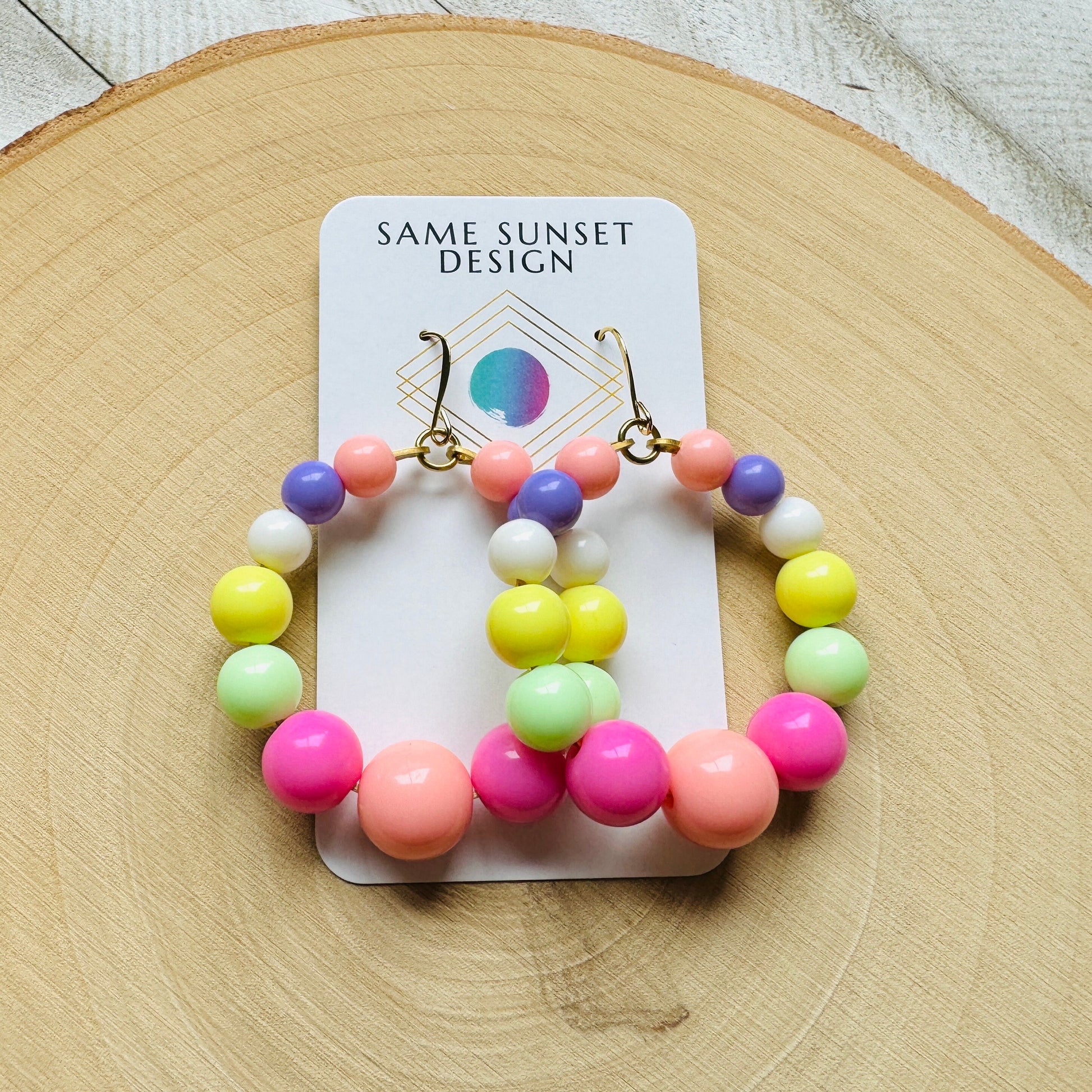 Pastel Earrings, Hoop Earrings Gold, Beaded Earrings, Boho Earrings Dangle, BFF Birthday Gift, Cute Halloween Gift for Teacher, 90s Vibes