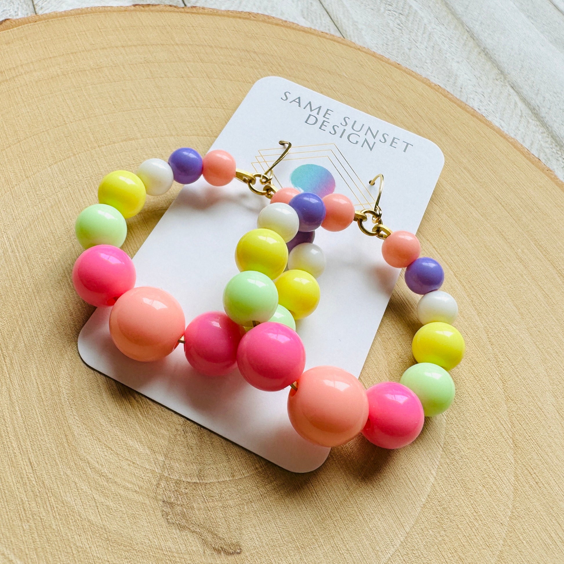 Pastel Earrings, Hoop Earrings Gold, Beaded Earrings, Boho Earrings Dangle, BFF Birthday Gift, Cute Halloween Gift for Teacher, 90s Vibes
