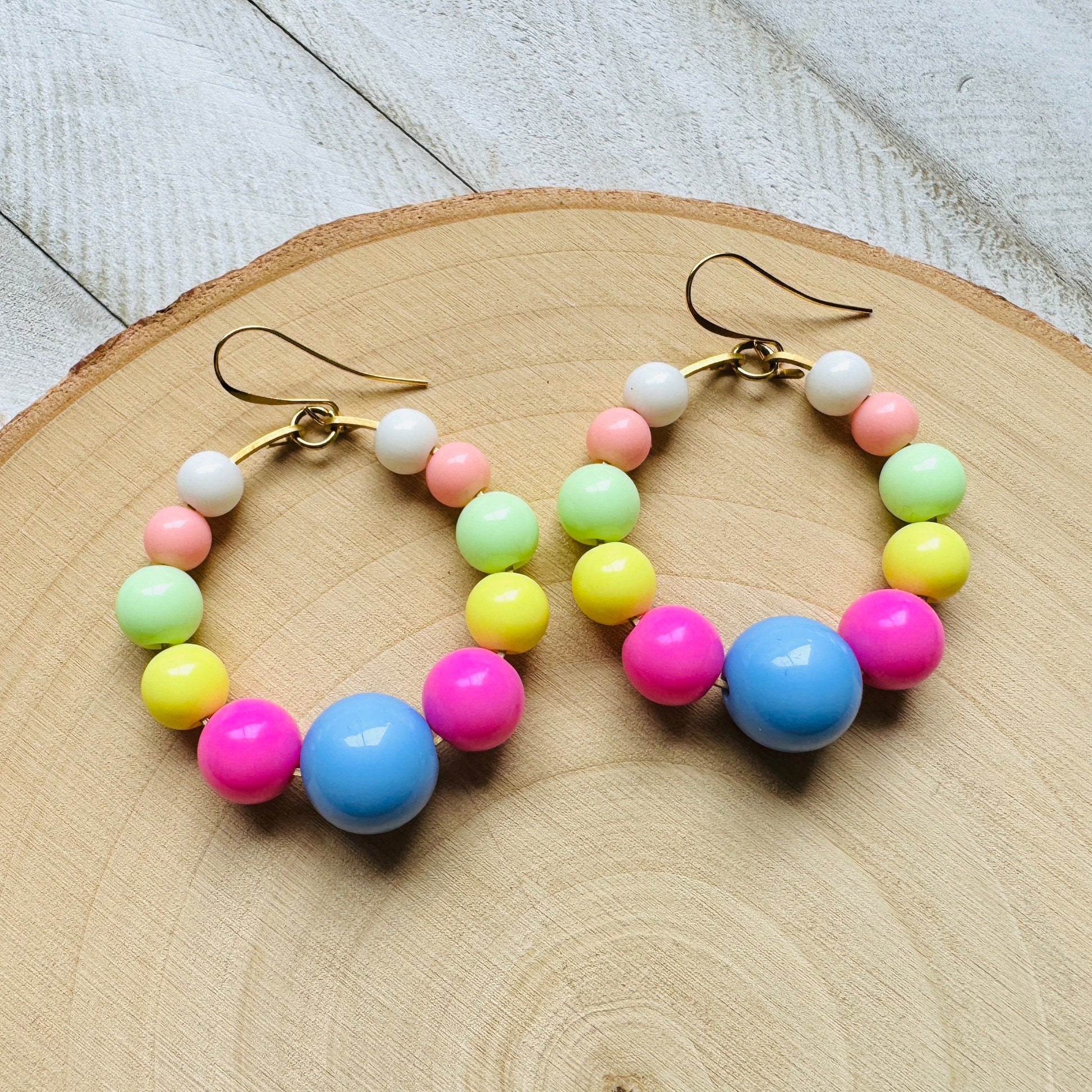Pastel Earrings, Hoop Earrings Gold, Beaded Earrings, Boho Earrings Dangle, BFF Birthday Gift, Cute Halloween Gift for Teacher, 80s Vibes