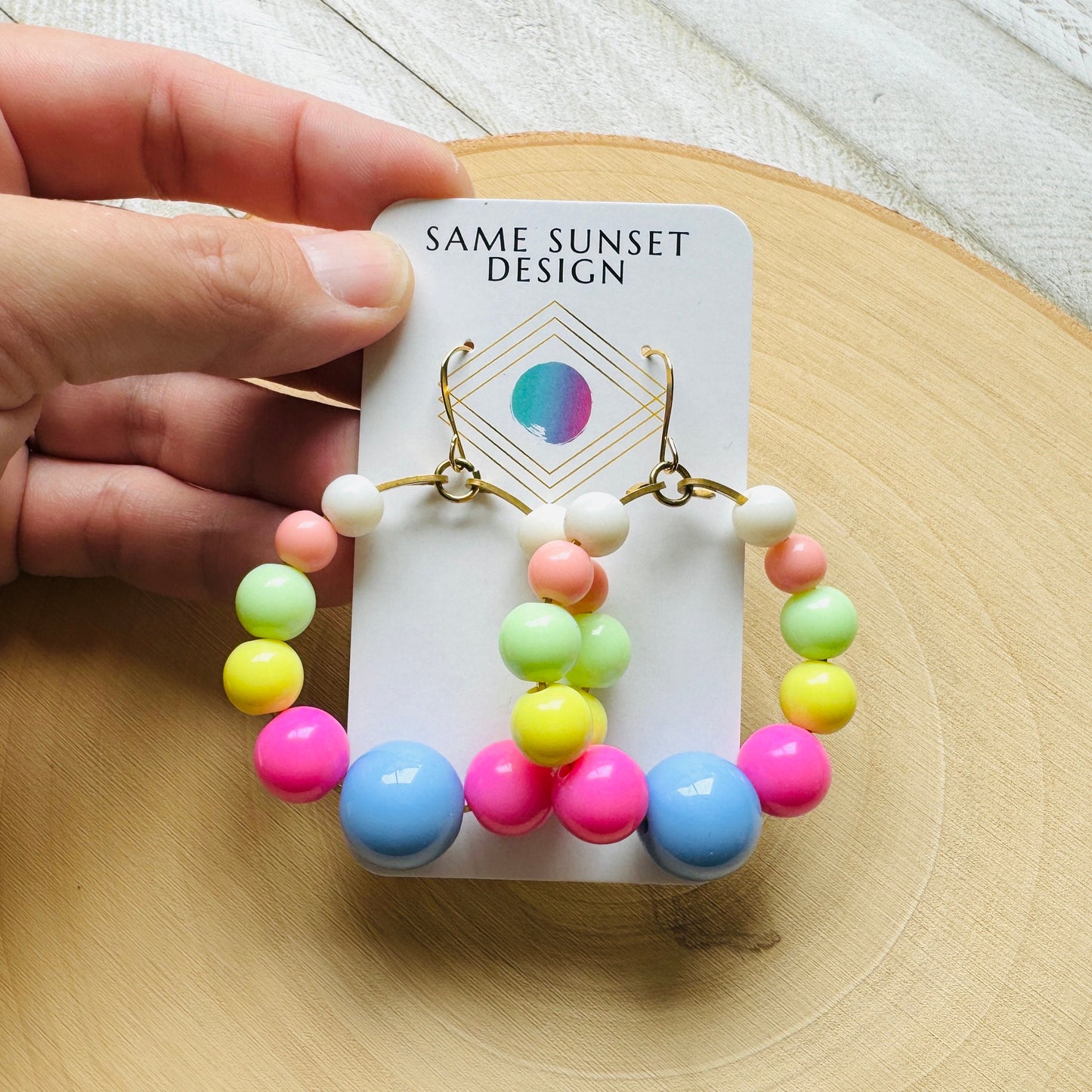 Pastel Earrings, Hoop Earrings Gold, Beaded Earrings, Boho Earrings Dangle, BFF Birthday Gift, Cute Halloween Gift for Teacher, 80s Vibes
