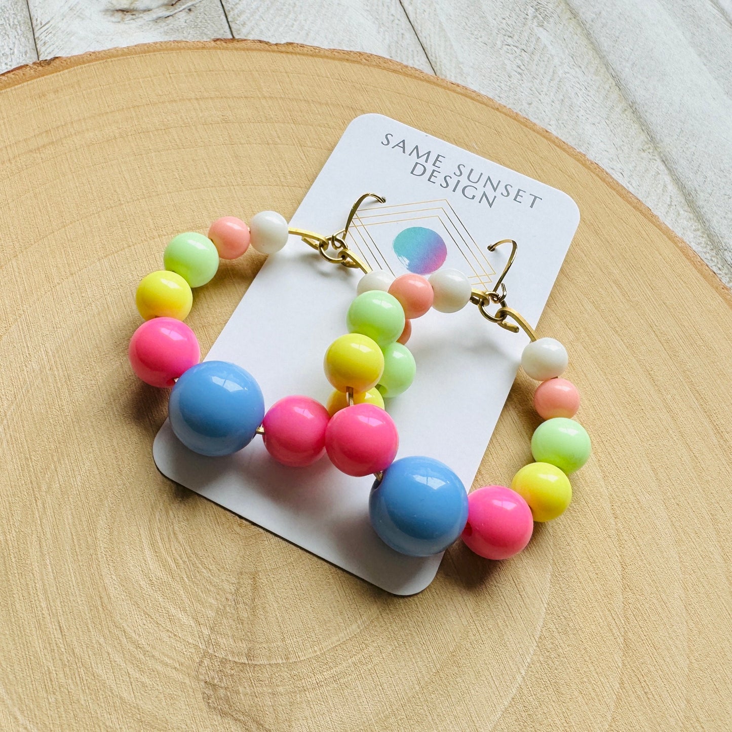 Pastel Earrings, Hoop Earrings Gold, Beaded Earrings, Boho Earrings Dangle, BFF Birthday Gift, Cute Halloween Gift for Teacher, 80s Vibes